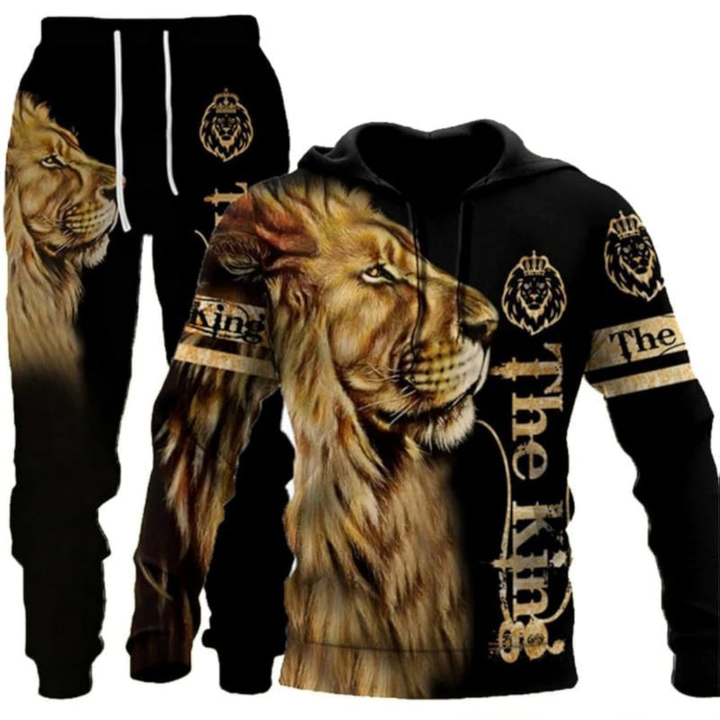 prigridche Wolf & Lion 3D Printed Hoodie Pants Suit Male Autumn Winter Casual Sweashirt Pullover Tracksuit Set