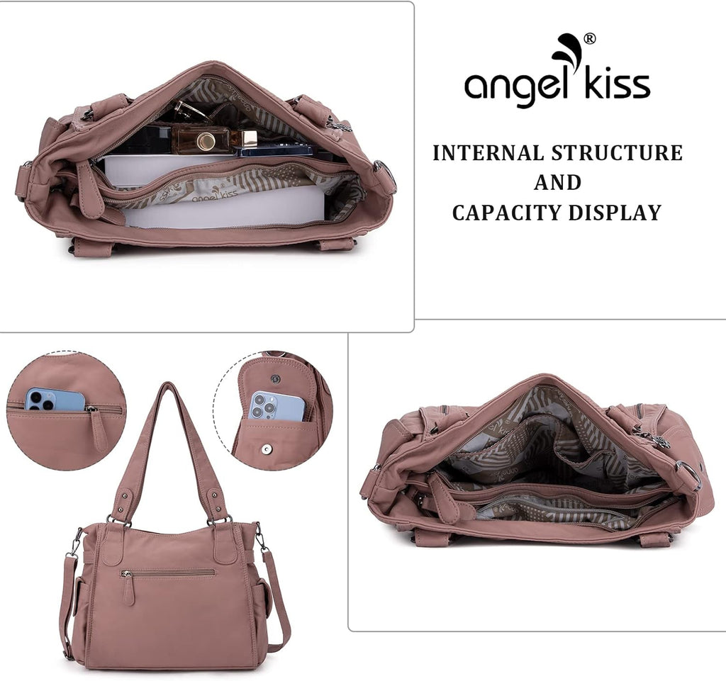 Angel Kiss Handbags for Womens Top-Handle Hobo Purse Roomy Casual Shoulder Bags PU Tote Satchel Purse for Women