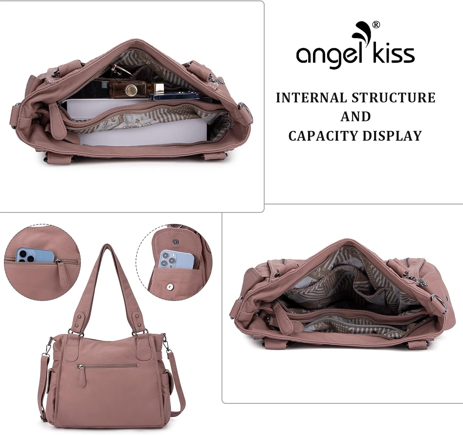 Angel Kiss Handbags for Womens Top-Handle Hobo Purse Roomy Casual Shoulder Bags PU Tote Satchel Purse for Women
