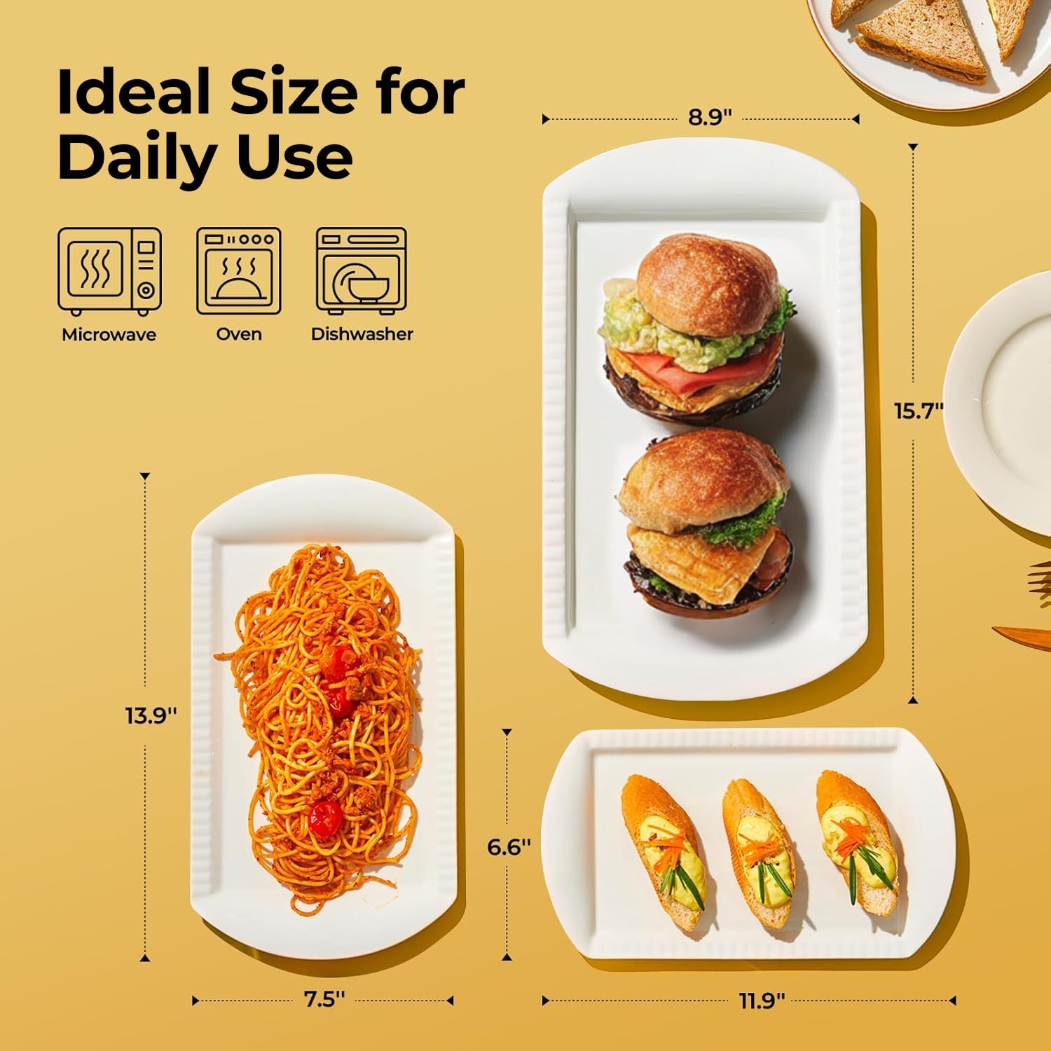 LIFVER Extra Large Serving Platters, 16"/14"/12" Rectangle Serving Trays, Serving Dishes for Entertaining, White Ceramic Platters for Serving Food Party, Turkey Platter for Thanksgiving, Set of 3