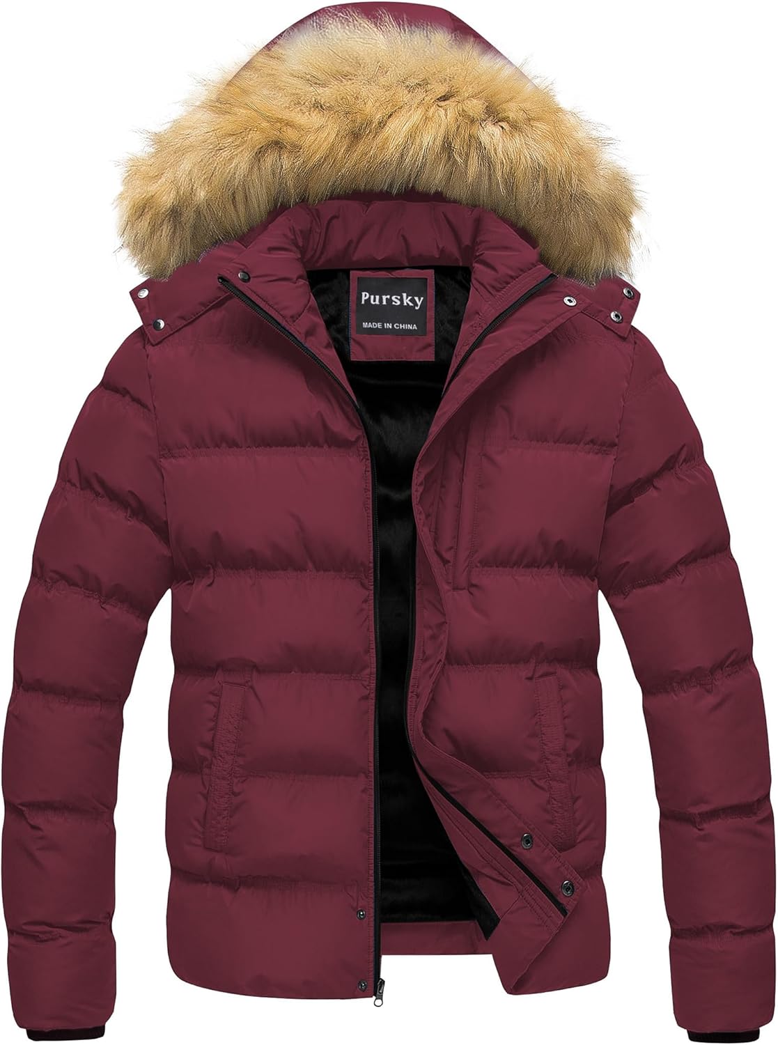 Pursky Men's Puffer Jacket Waterproof Winter Bubble Coats Ski Parka Fur Hooded