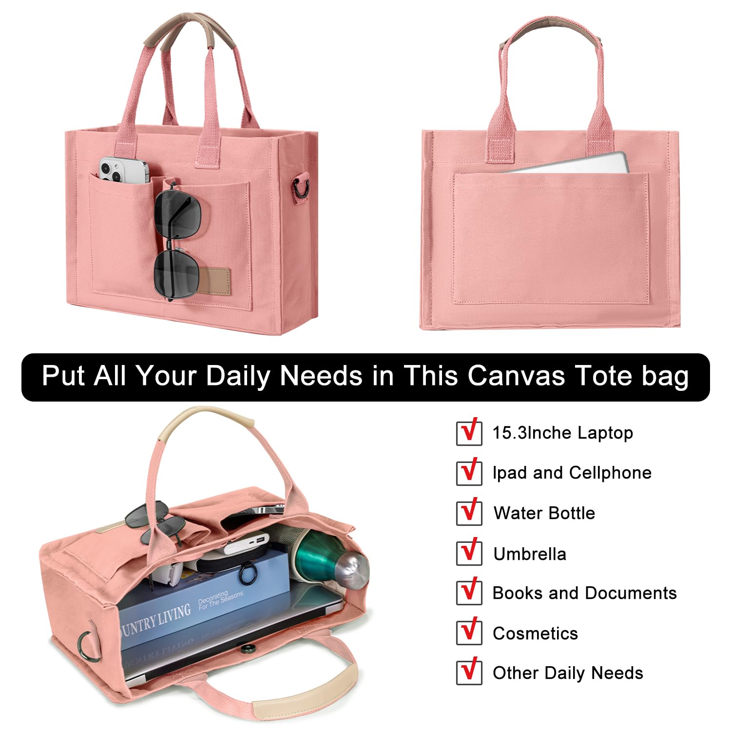 Tote Bags for Women Canvas Tote Purse Crossbody with Pockets Top Handle Shoulder Satchel Bag for Women