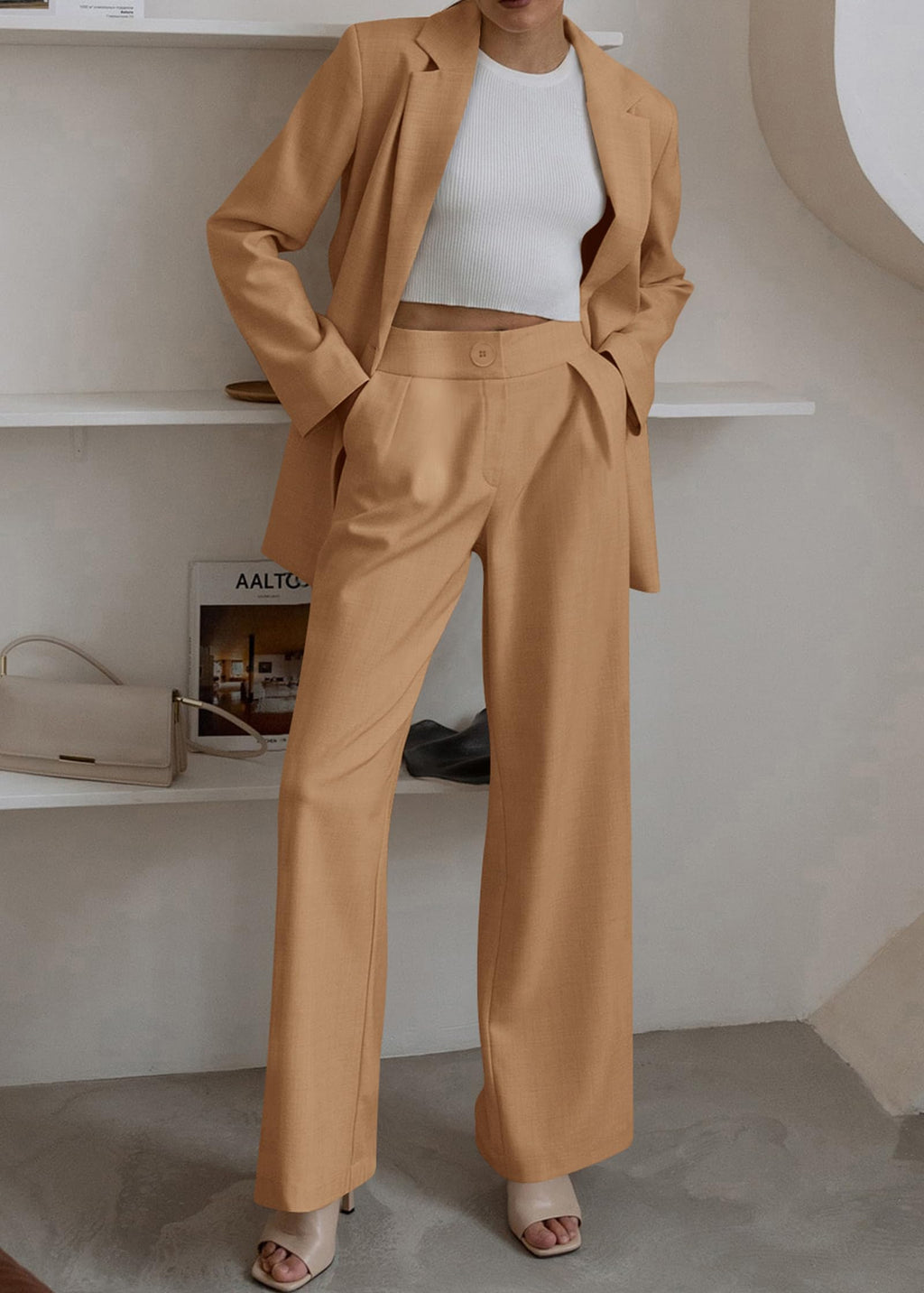 KIRUNDO Women Suits 2 Piece Set Business Casual Dressy Oversized Blazer Jacket and Wide Leg Dress Pantsuits Formal Outfits