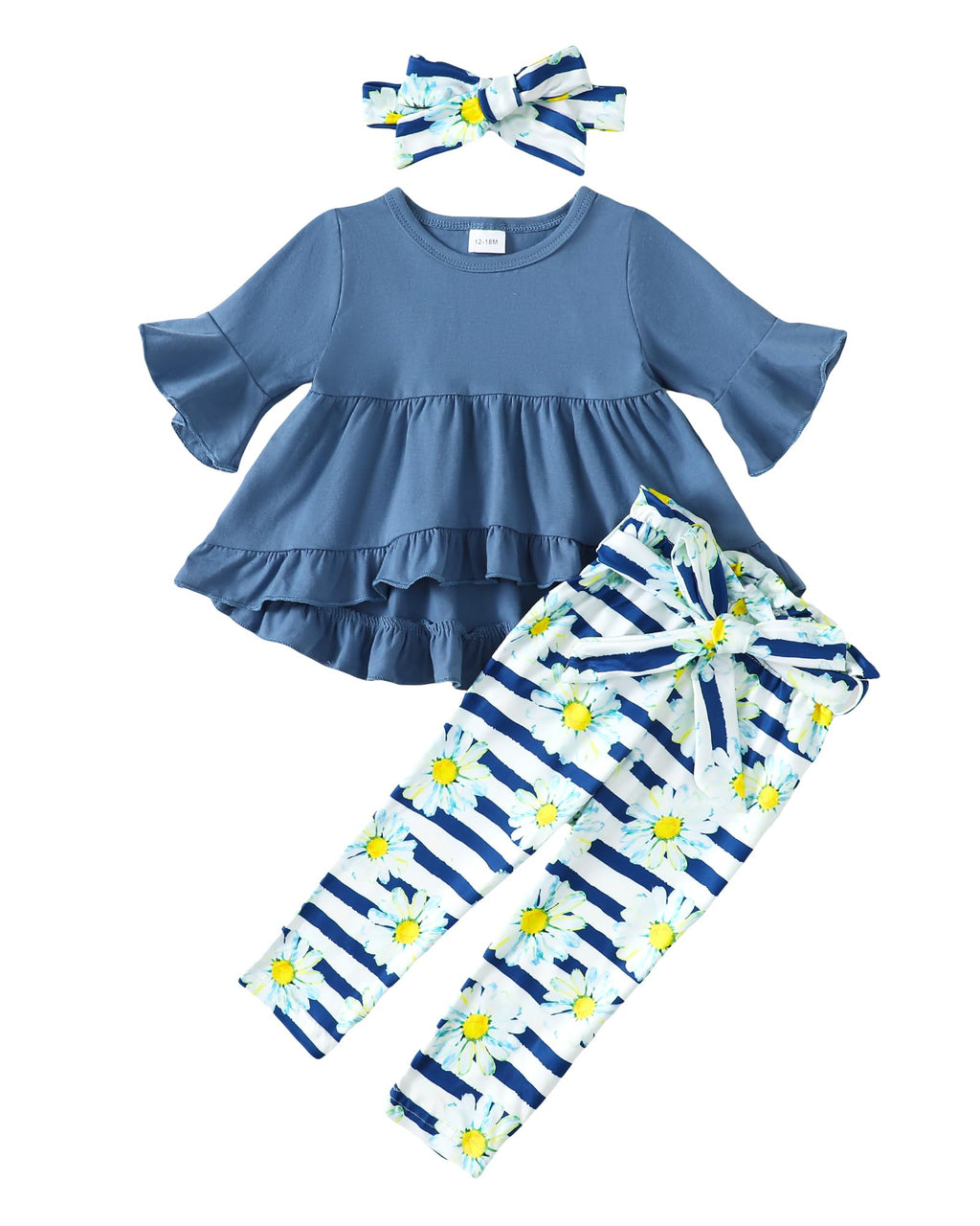 Kucnuzki Baby Girl Clothes Toddler Girl Outfit Ruffle Sleeve Shirt Floral Pant Set Fall Winter Clothing for Girl