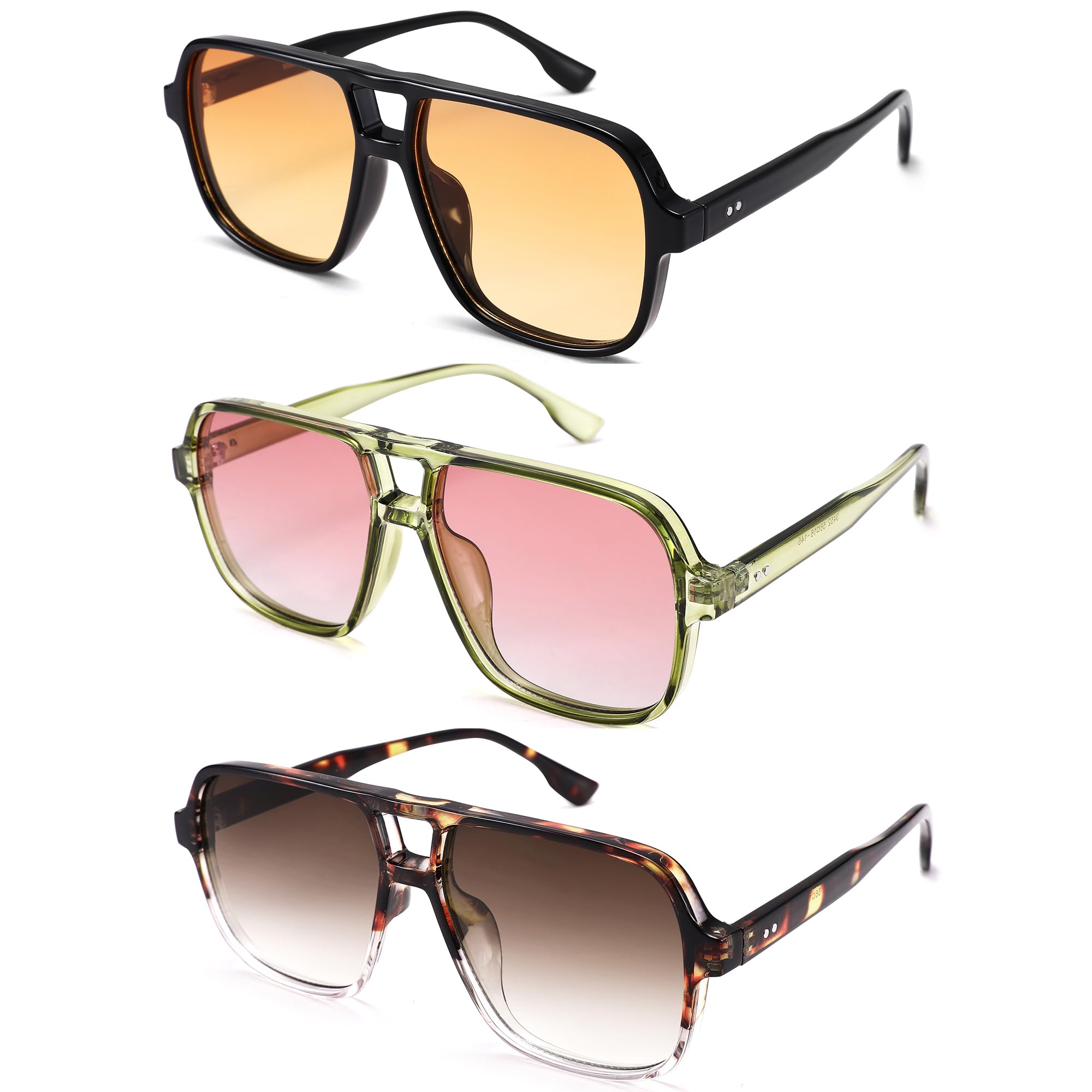 Oversized Aviator Sunglasses for Women Men - Retro 70s Square Shades Sun Glasses