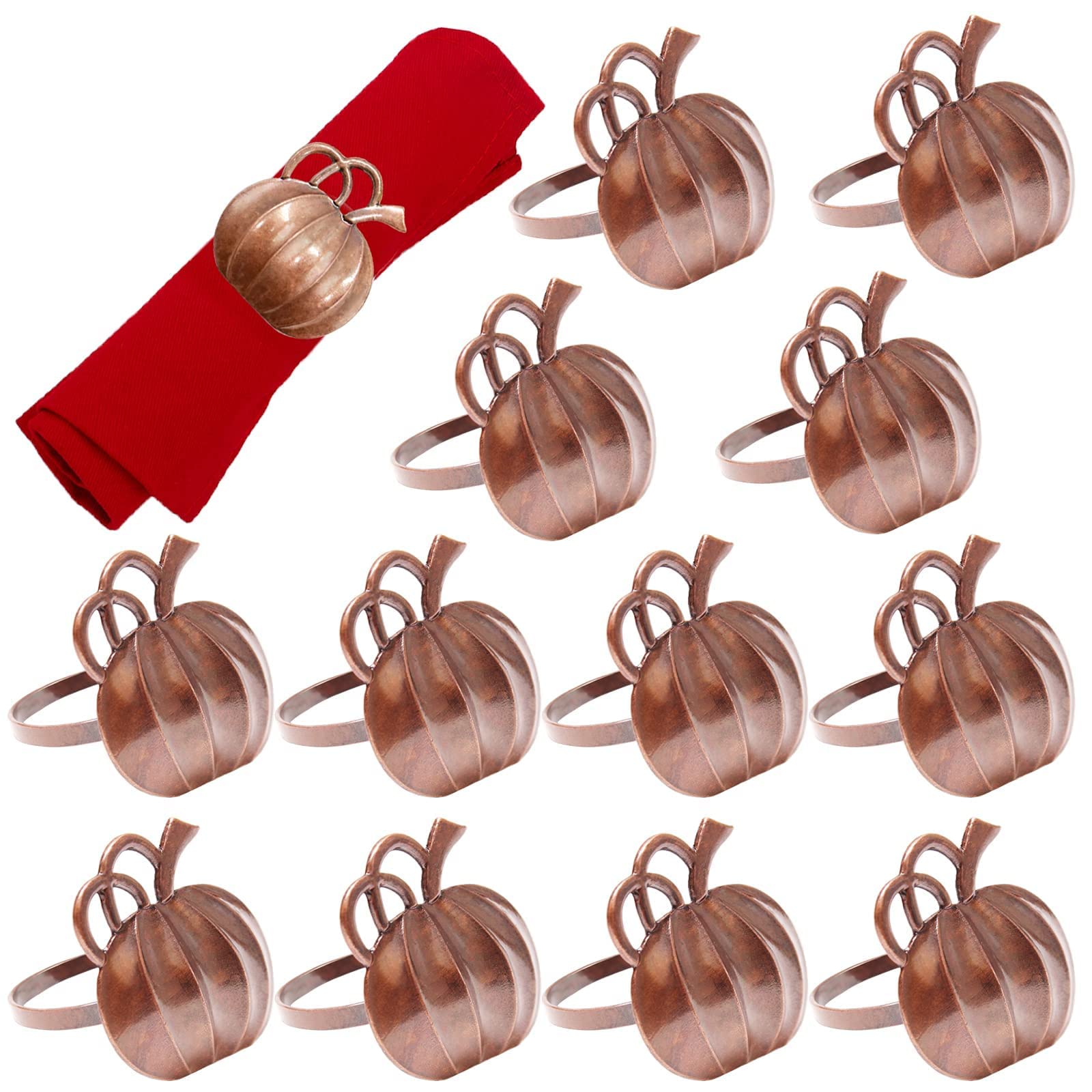 Halatool Set of 12 Thanksgiving Napkin Rings- Fall Harvest Rustic Pumpkin Napkin Holder, Alloy Dinner Tables Napkin Ring Decoration for Thanksgiving Halloween Holidays Gathering Party (Silver)