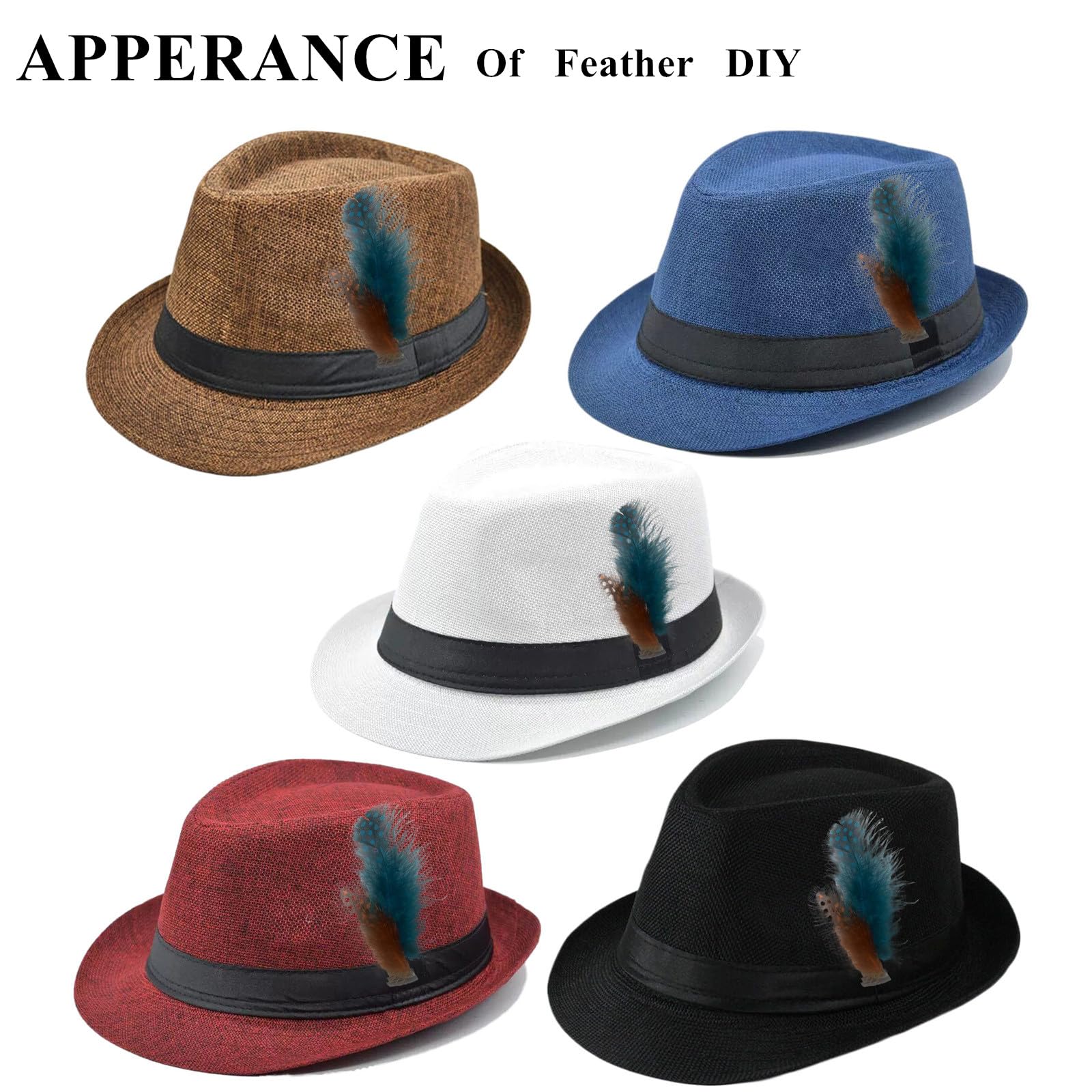 5 Pack Bulk Cuban Fedora Sun Hats Men with Adjustable Strap, Short Brim 1920s Unisex Party Costume Hats Women.