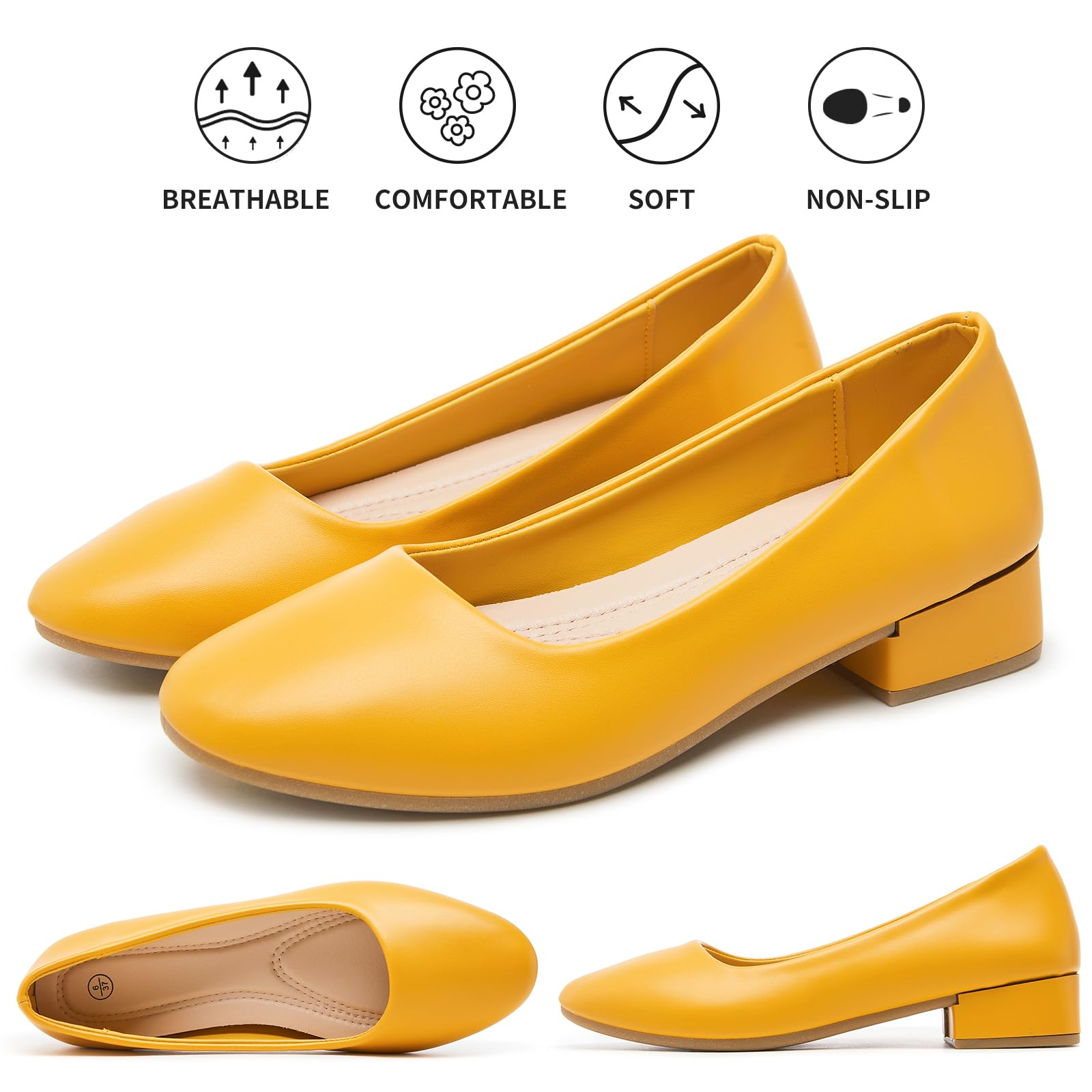 hash bubbie Women's Loafers Slip on Shoes Chunky Low Block Heels Closed Toe Pumps Shoes Office Shoes Ladies Elegant Wedding Dress Shoes