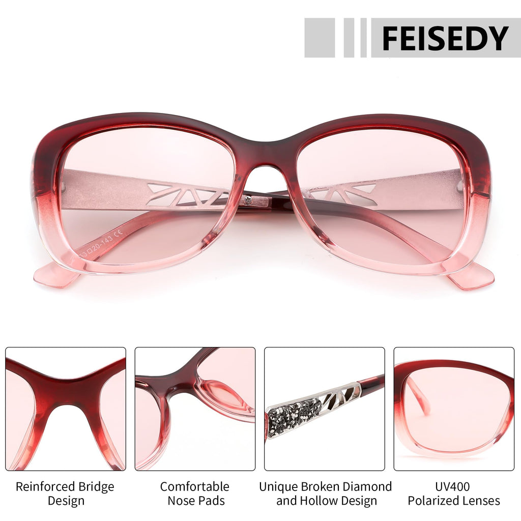 FEISEDY Polarized Women Sunglasses Retro Shades Photochromic Lens Sparkling Crystal Sunglasses UV400 Protection B0144