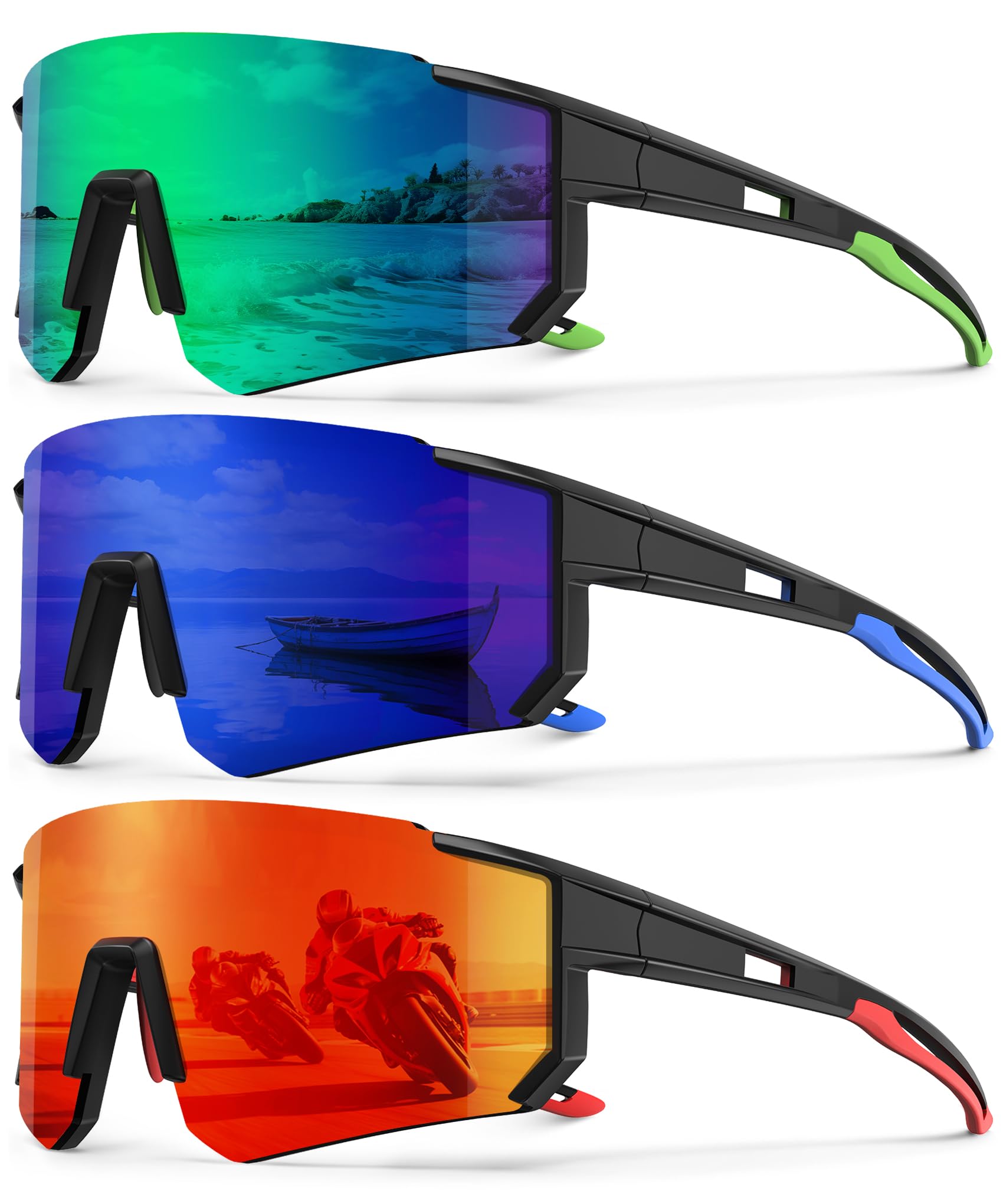 Polarized Sport Sunglasses-Men-Women Running-Sunglasses: Cycling Sun Glasses UV Protection Driving Fishing 3packs
