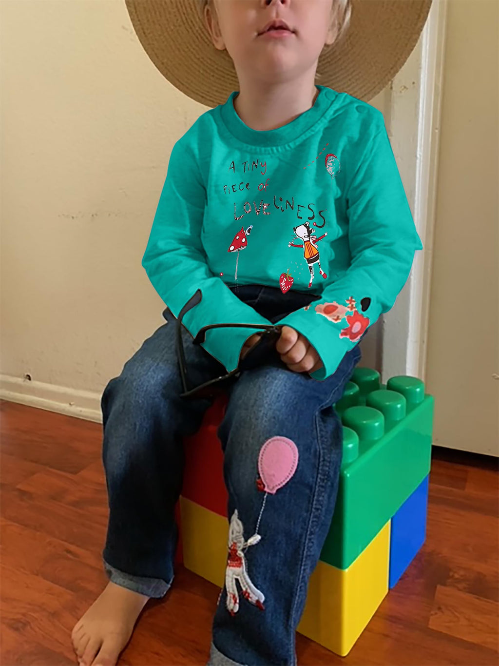 LUKYCILD Toddler Girl Clothes Baby Girl Long Sleeve Top + Jeans Pants with Pockets 2 Piece Outfit Cartoon Clothing Set