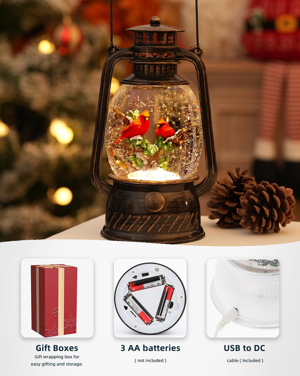 Fall Decor Snow Globe Thanksgiving Decoration Turkey Lantern Light-Up 6H Timer Halloween Pumpkin Glitter Autumn Scene Snow Globes Fall Decoration for Home