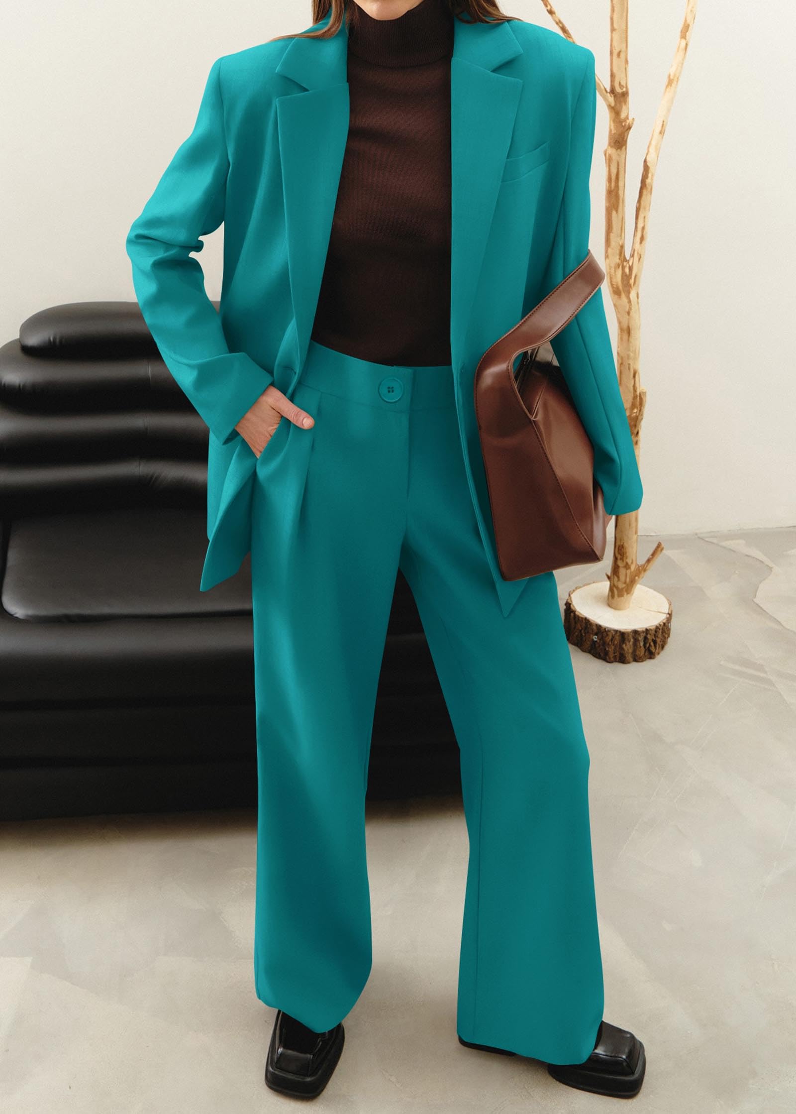 KIRUNDO Women Suits 2 Piece Set Business Casual Dressy Oversized Blazer Jacket and Wide Leg Dress Pantsuits Formal Outfits