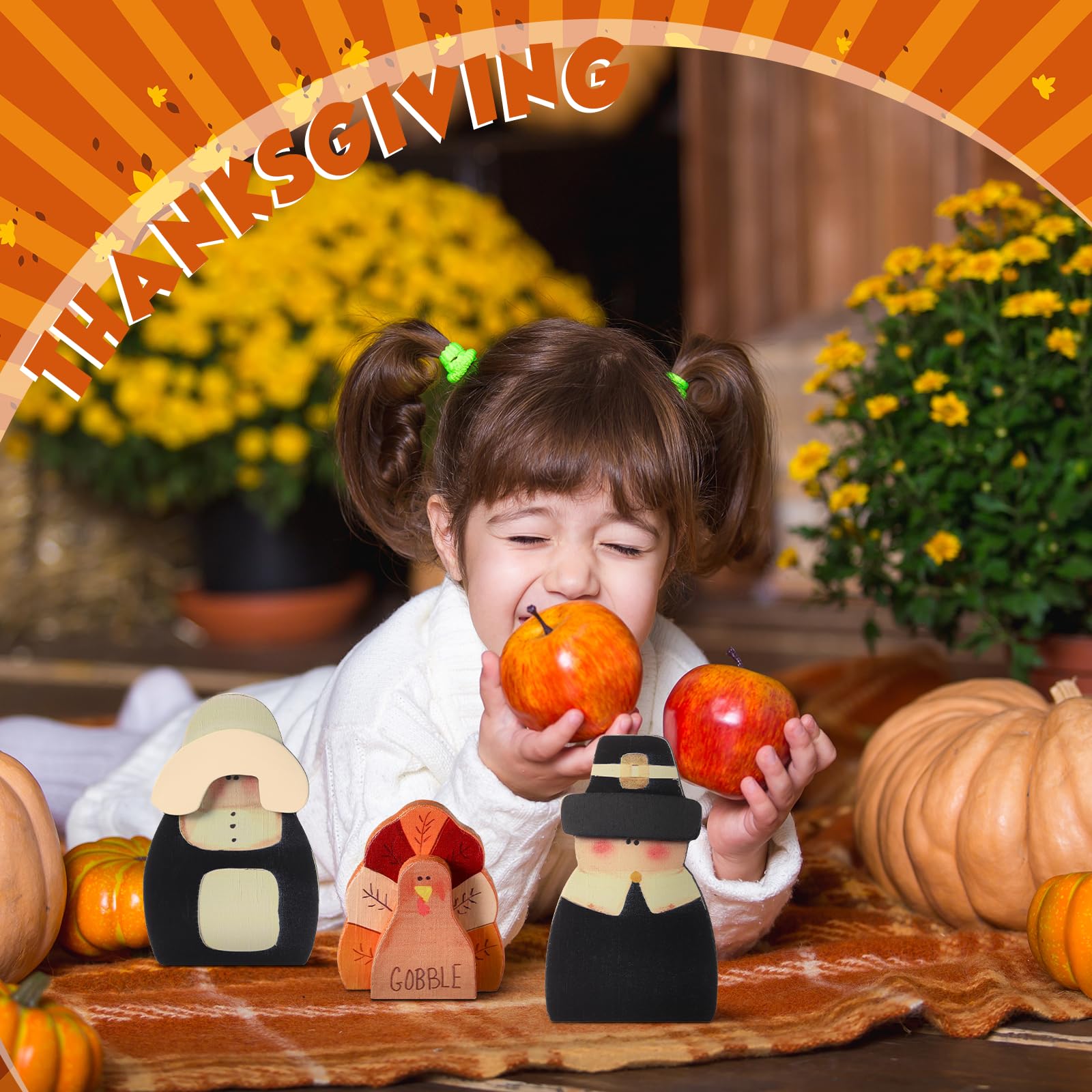 3 Pcs Fall Thanksgiving Decorations Fall Wooden Turkey Pilgrim Couple Table Sign Thanksgiving Standing Tabletop Decor for Autumn Harvest Indoor Tabletop(Turkey)