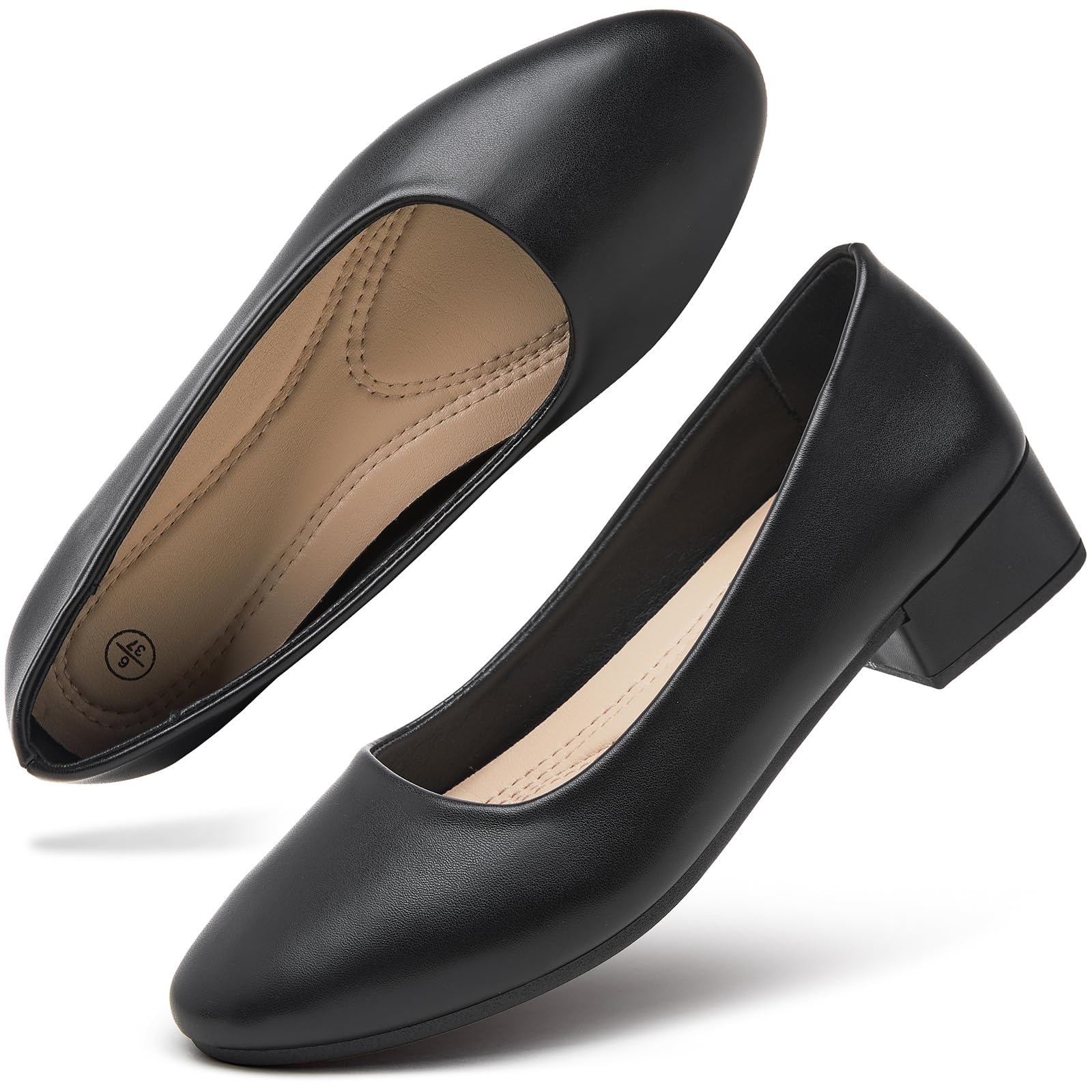 hash bubbie Women's Loafers Slip on Shoes Chunky Low Block Heels Closed Toe Pumps Shoes Office Shoes Ladies Elegant Wedding Dress Shoes