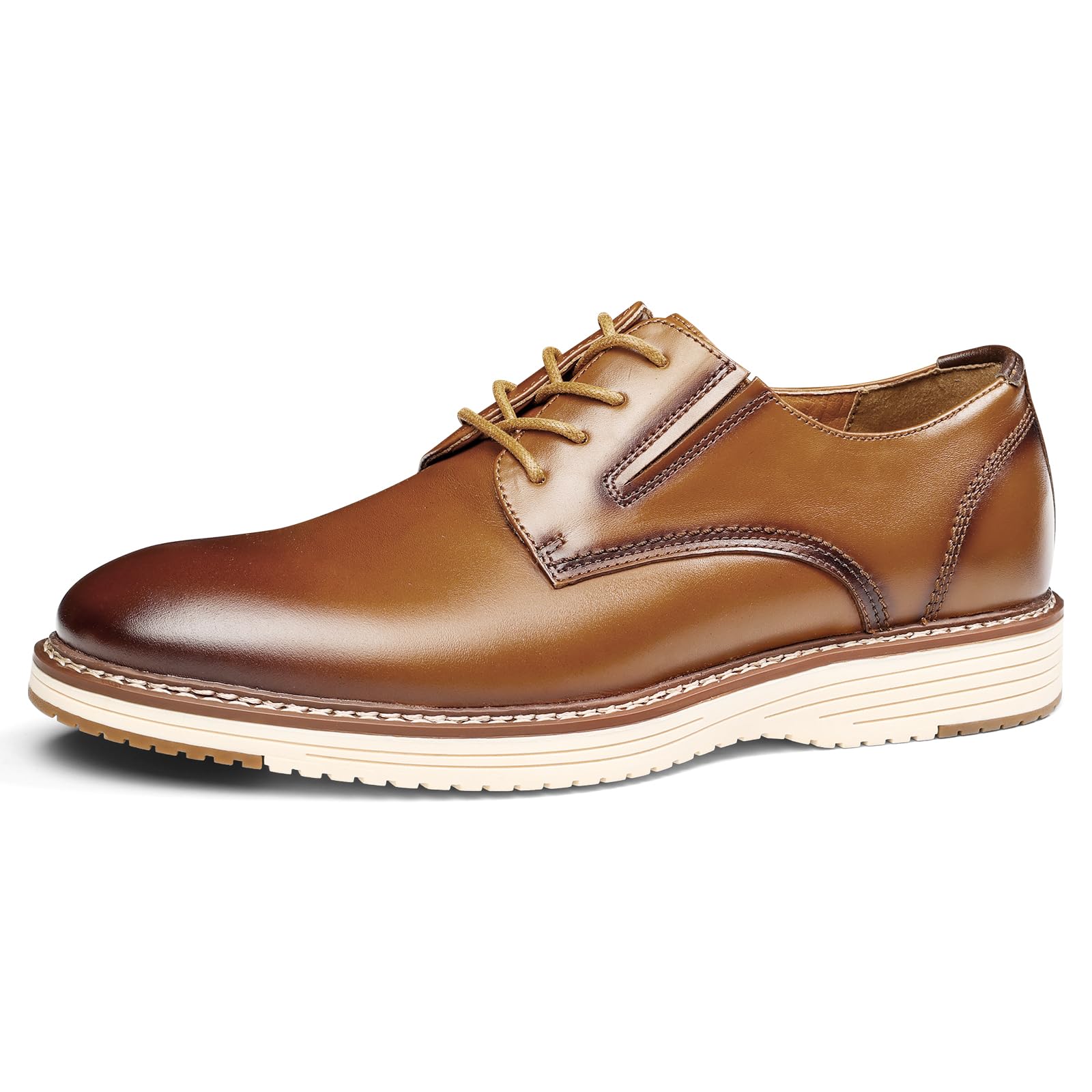 Mens Dress Shoes Genuine Leather Plain Toe Lace Up Mens Casual Dress Shoes Business Comfortable Fomal Mens Oxford Dress Sneakers for Office Wedding Casual