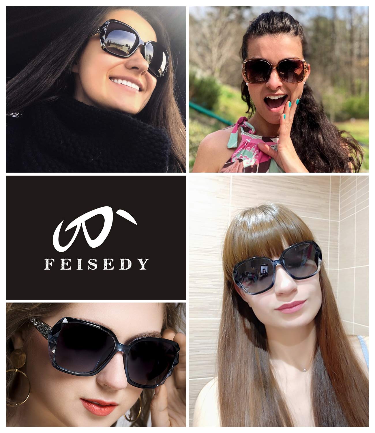 FEISEDY Polarized Women Square Sunglasses Sparkling Composite Shiny Frame B2289