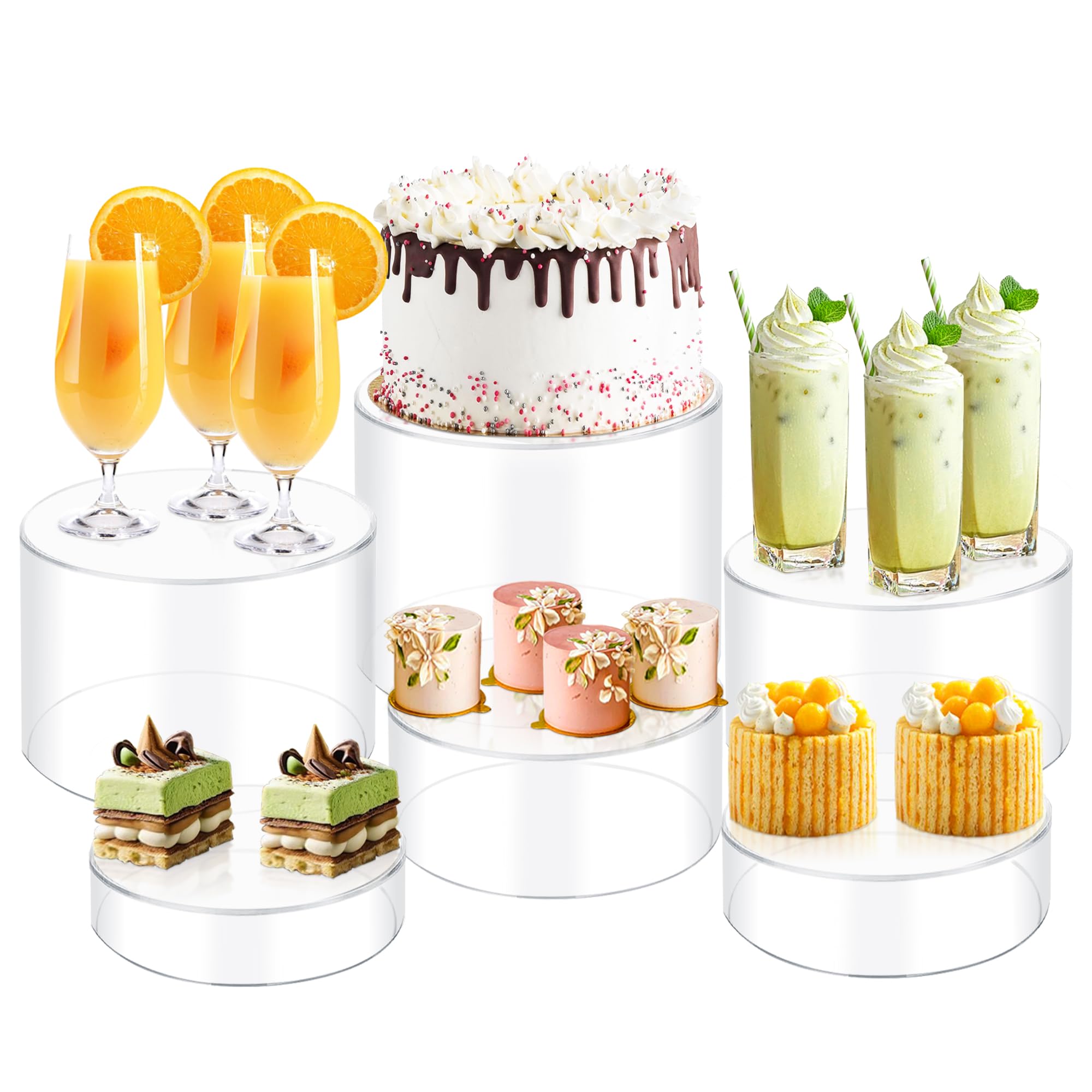 6Pcs Buffet Risers, Food Risers for Buffet Table, Acrylic Cube Display Risers with Hollow Bottom, Food Display Stand for Party Jewelry Dessert Figures (Size 5.5",6",6.5",7",7.5",8")
