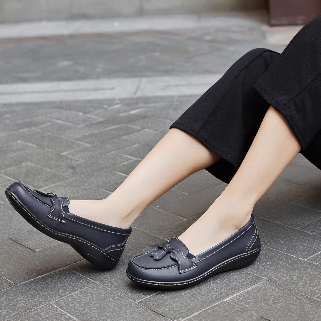 Artisure Women's Classic Comfort Leather Loafers Casual Slip-Ons Stylish Tassel Dress Shoes Cute Work Office Flats Everyday Walking Shoes