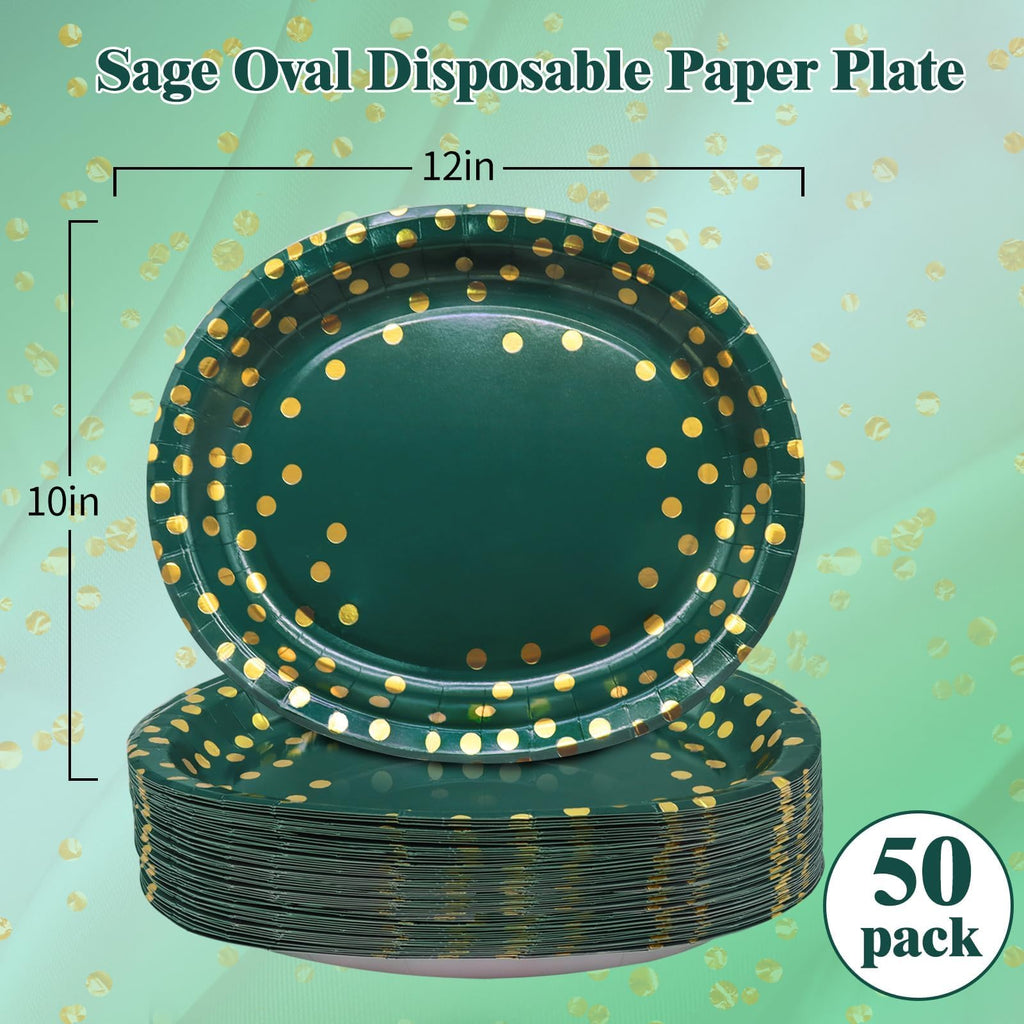 50 Pack Oval Thanksgiving Plates 12 x 10 Inch Thanksgiving Paper Plates Heavy Duty - Large Disposable Dinner Platters,Turkey Pumpkin Autumn Fall Harvest Thanksgiving Party Decor