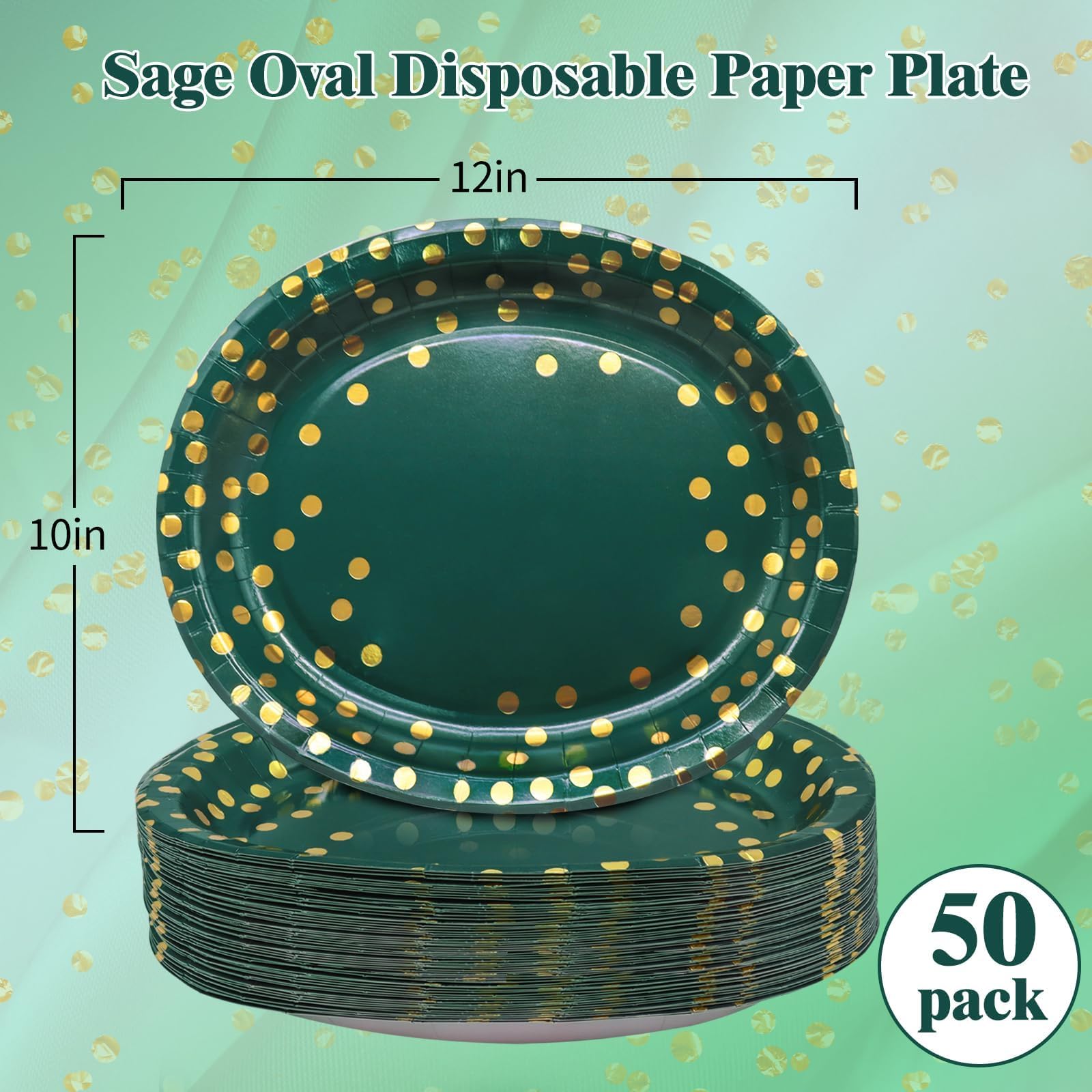 50 Pack Oval Thanksgiving Plates 12 x 10 Inch Thanksgiving Paper Plates Heavy Duty - Large Disposable Dinner Platters,Turkey Pumpkin Autumn Fall Harvest Thanksgiving Party Decor