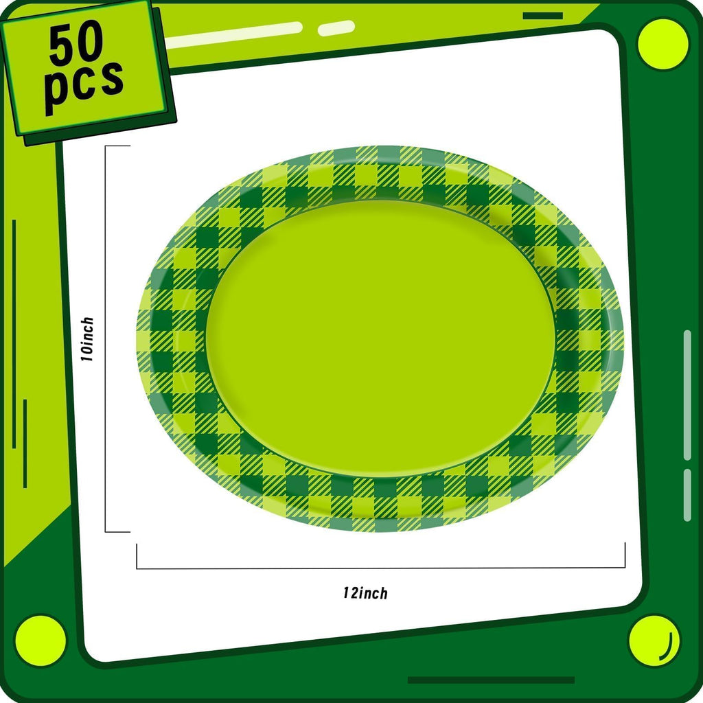 50 Pack Oval Thanksgiving Plates 12 x 10 Inch Thanksgiving Paper Plates Heavy Duty - Large Disposable Dinner Platters,Turkey Pumpkin Autumn Fall Harvest Thanksgiving Party Decor