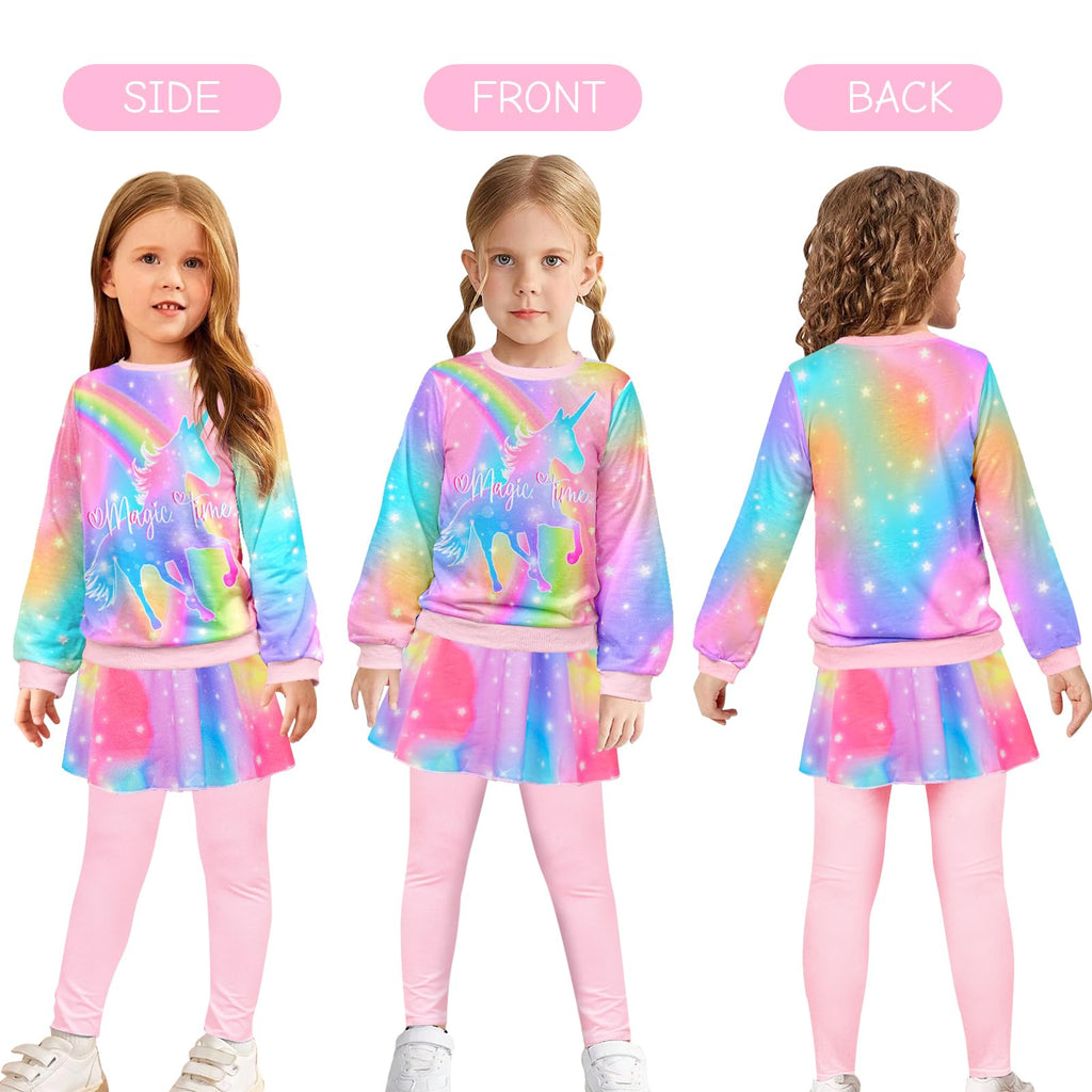 Toddler Kid Girl Clothing Set Outfit Long Sleeve Top, Unicorn Print Pantskirts Fall Winter Outfit Set