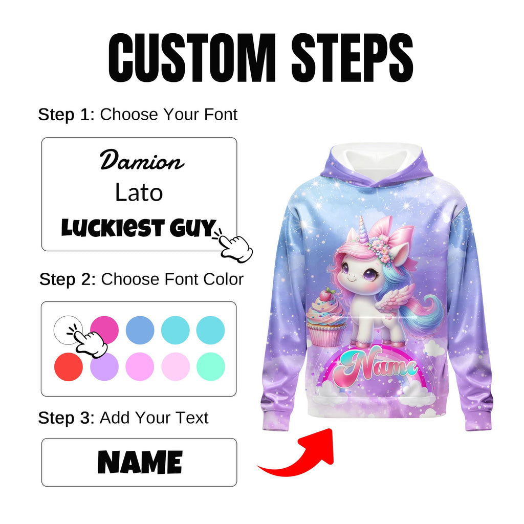 Hoodies for Girls Custom Sweatshirts with Name, Kids Pullover with Pocket, Comfy Graphic Hoodies for Daughter