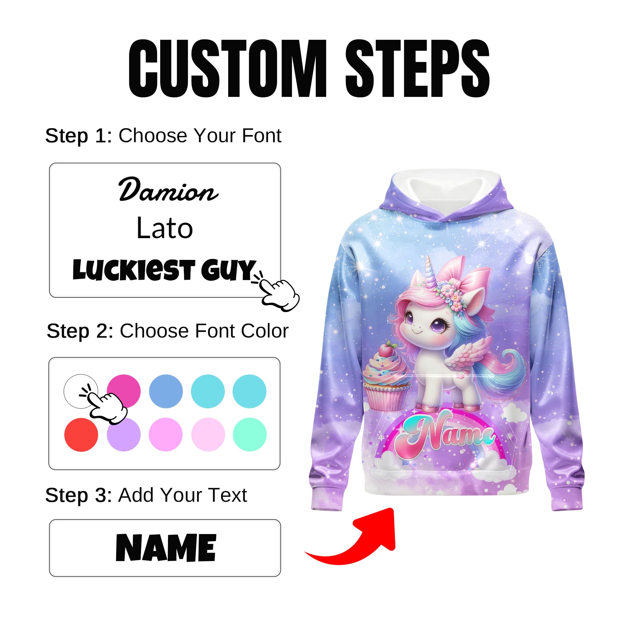 Hoodies for Girls Custom Sweatshirts with Name, Kids Pullover with Pocket, Comfy Graphic Hoodies for Daughter