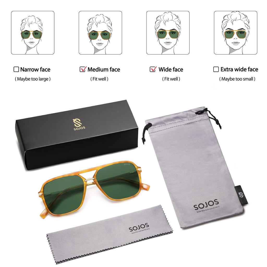SOJOS Sunglasses for Women & Men, Square, Retro, Polarized Lens, Trendy Aviator, 90s Shades
