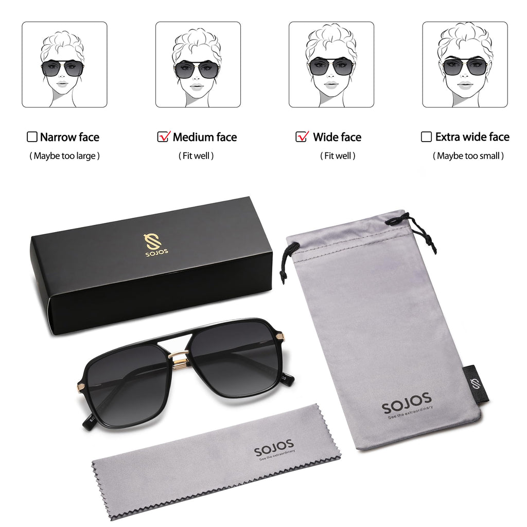 SOJOS Sunglasses for Women & Men, Square, Retro, Polarized Lens, Trendy Aviator, 90s Shades