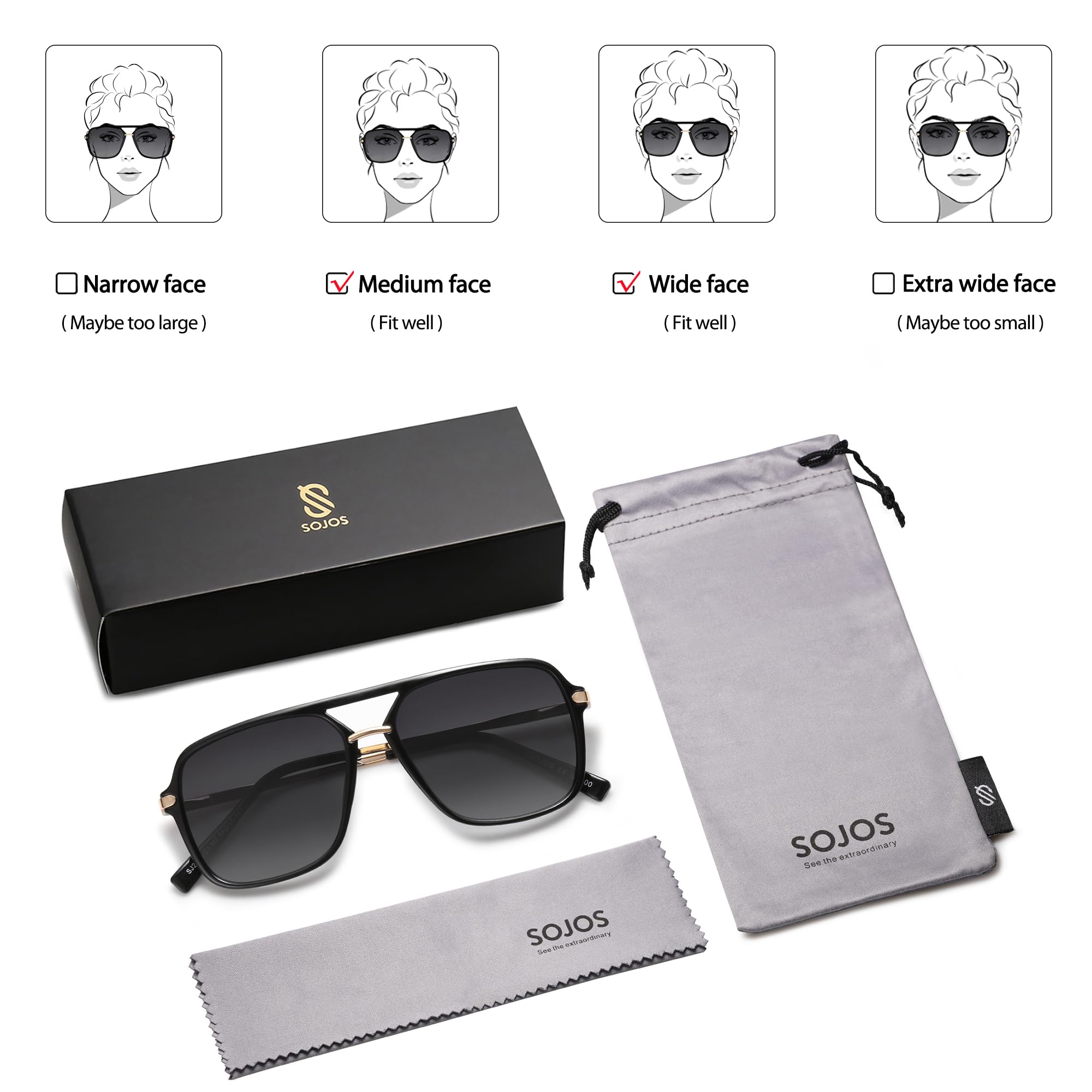 SOJOS Sunglasses for Women & Men, Square, Retro, Polarized Lens, Trendy Aviator, 90s Shades