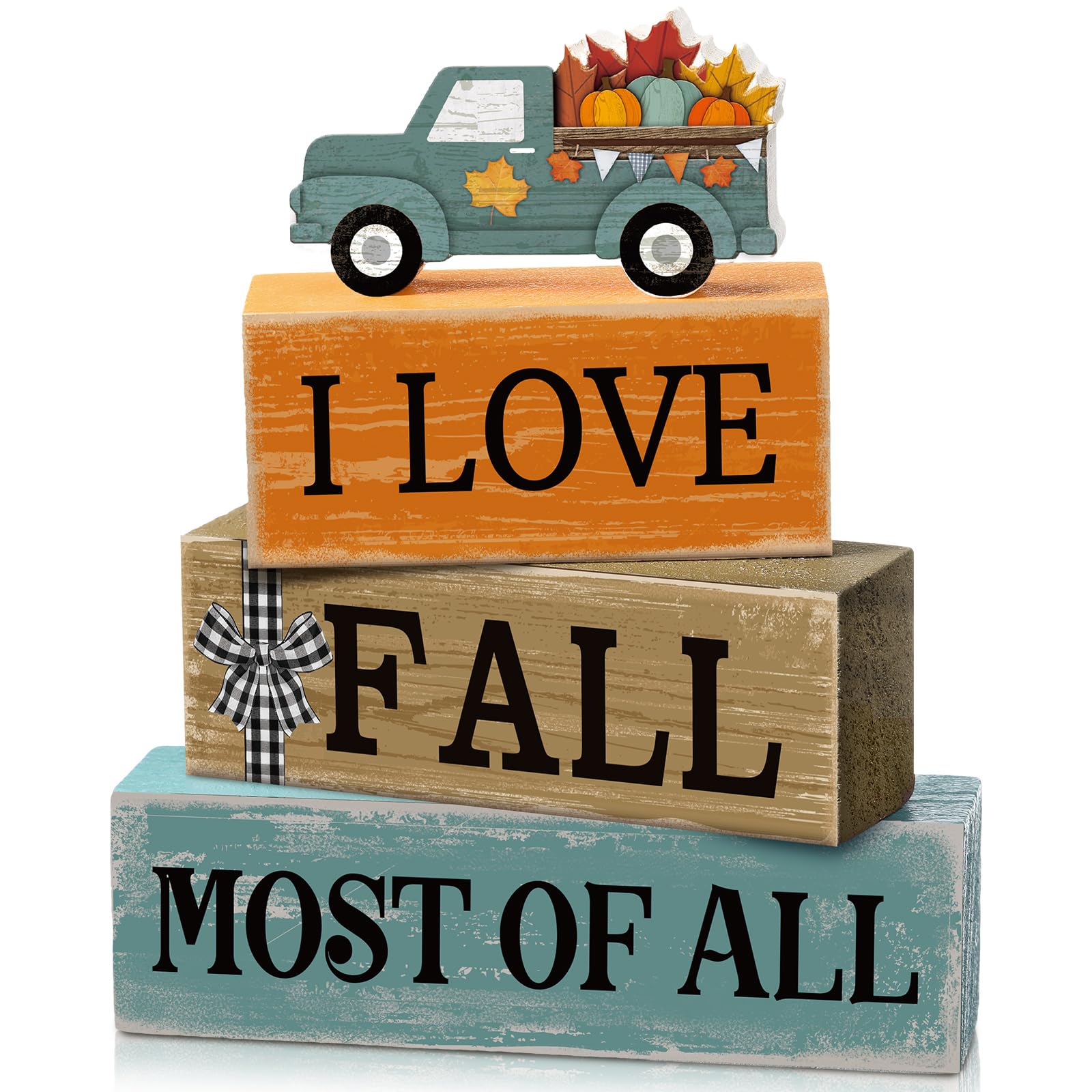4 Pcs Fall Decor Wooden Maple Leaf Decoration Fall Tiered Tray Decor Rustic Wooden Maple Leaf Block Sign Gift Thanksgiving Table Centerpiece Farmhouse for Autumn Harvest Party Home Kitchen