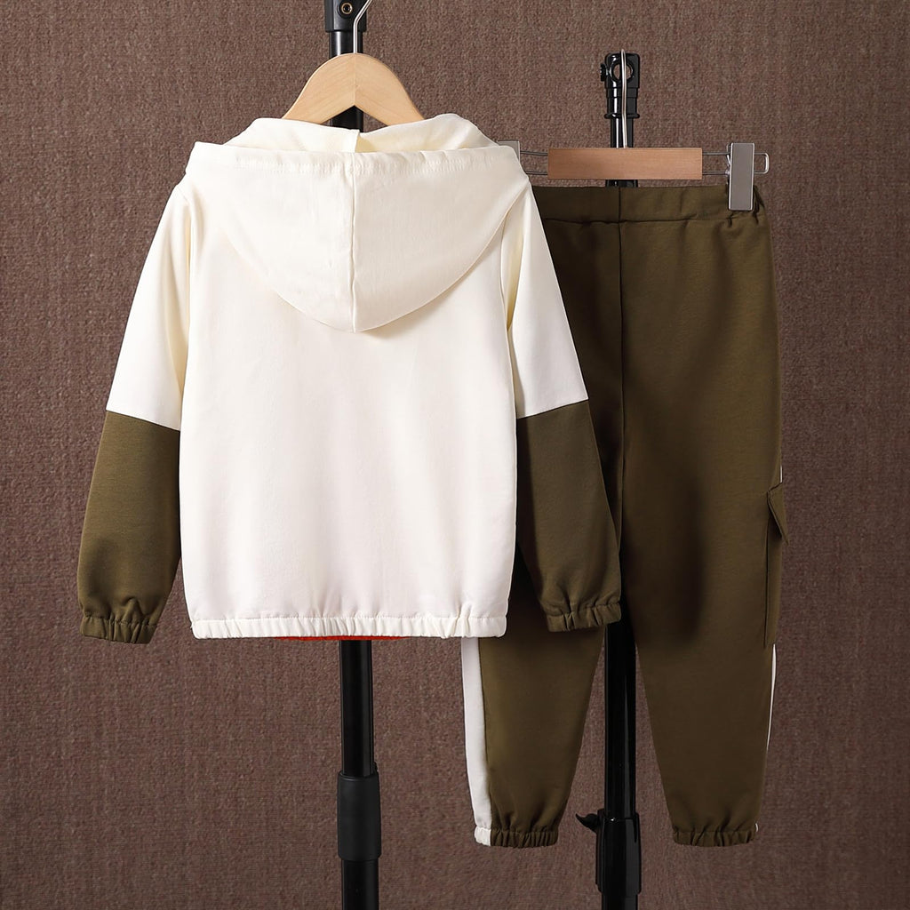 Boys Clothes Kids Little Boy Color Block Half Zip Hoodie & Jogger Pants Outfit Set,4-12 Years