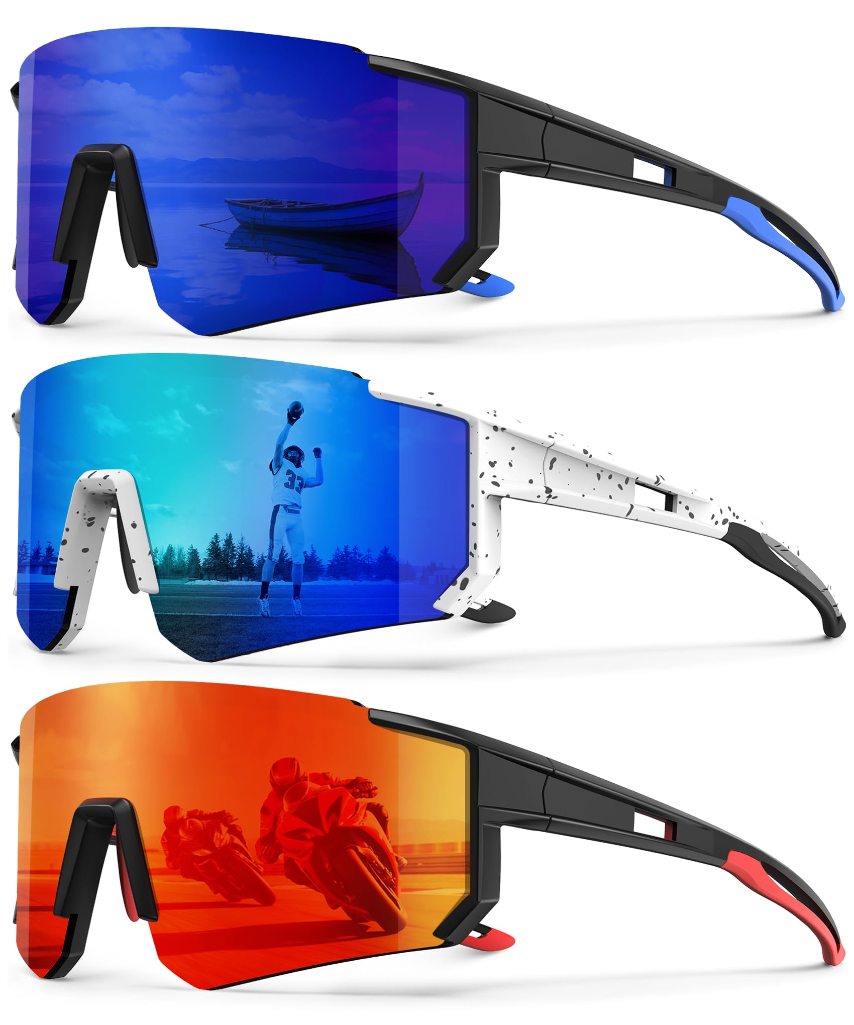 Polarized Sport Sunglasses-Men-Women Running-Sunglasses: Cycling Sun Glasses UV Protection Driving Fishing 3packs