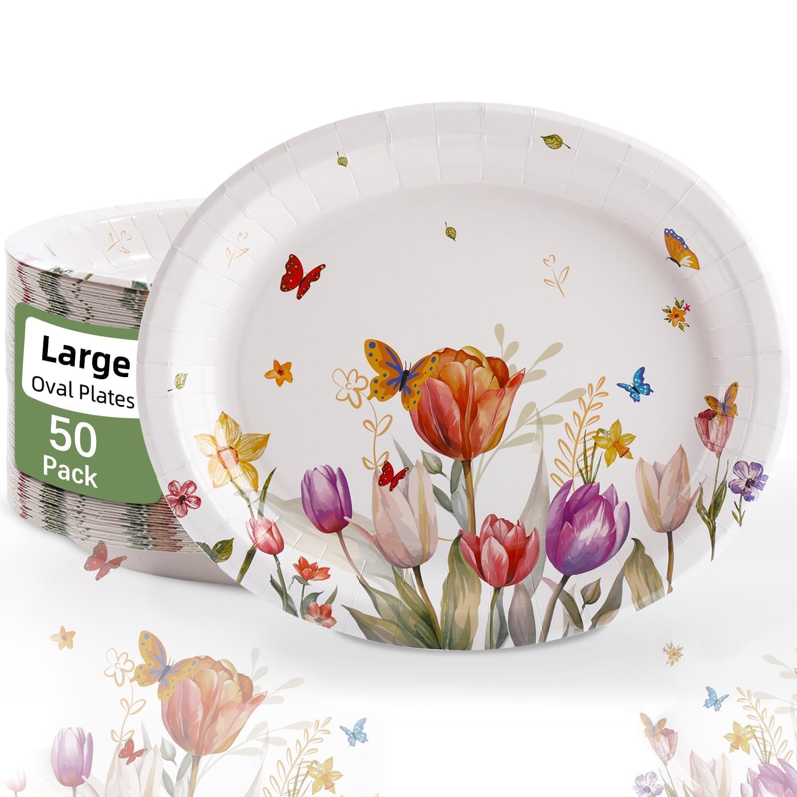 50 Pack Oval Thanksgiving Plates 12 x 10 Inch Thanksgiving Paper Plates Heavy Duty - Large Disposable Dinner Platters,Turkey Pumpkin Autumn Fall Harvest Thanksgiving Party Decor