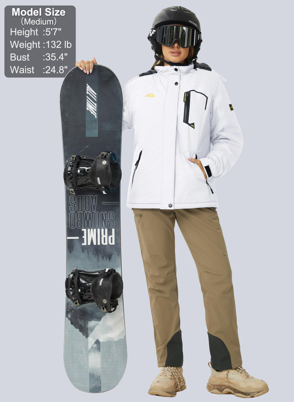 MAGCOMSEN Womens Ski Jacket Waterproof Insulated Snow Jacket Warm Windproof Winter Coats with Hood Fleece Lined Jacket