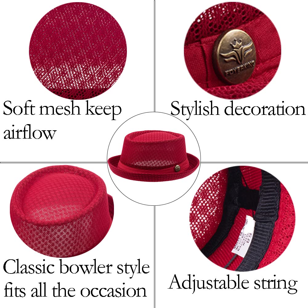 2/6 Pc Summer Mesh Pork Pie Hat 1920S Costume Party Cap for Men Women Unisex