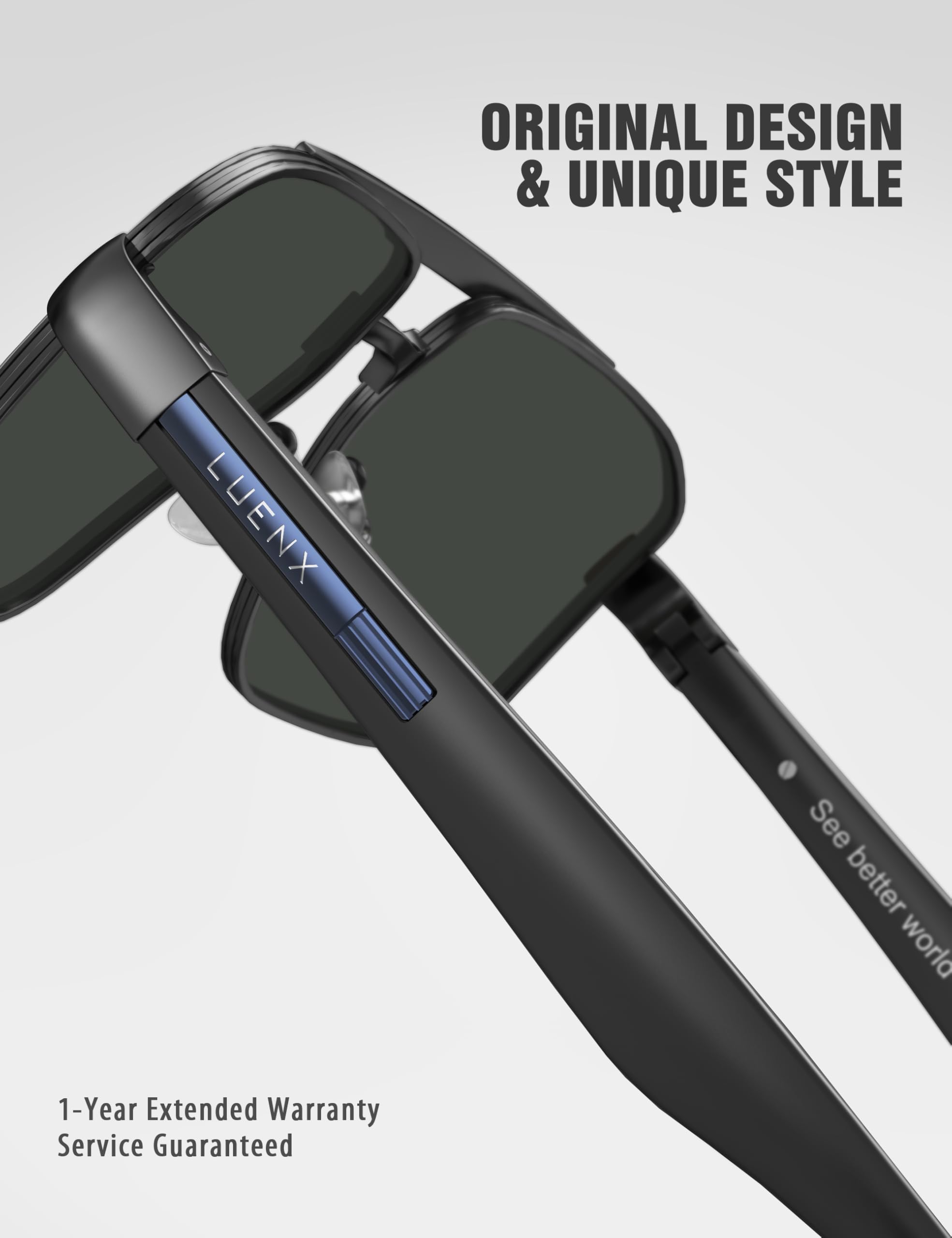 LUENX Aviator Sunglasses for Men Square Polarized Polygon Lens - UV 400 Protection