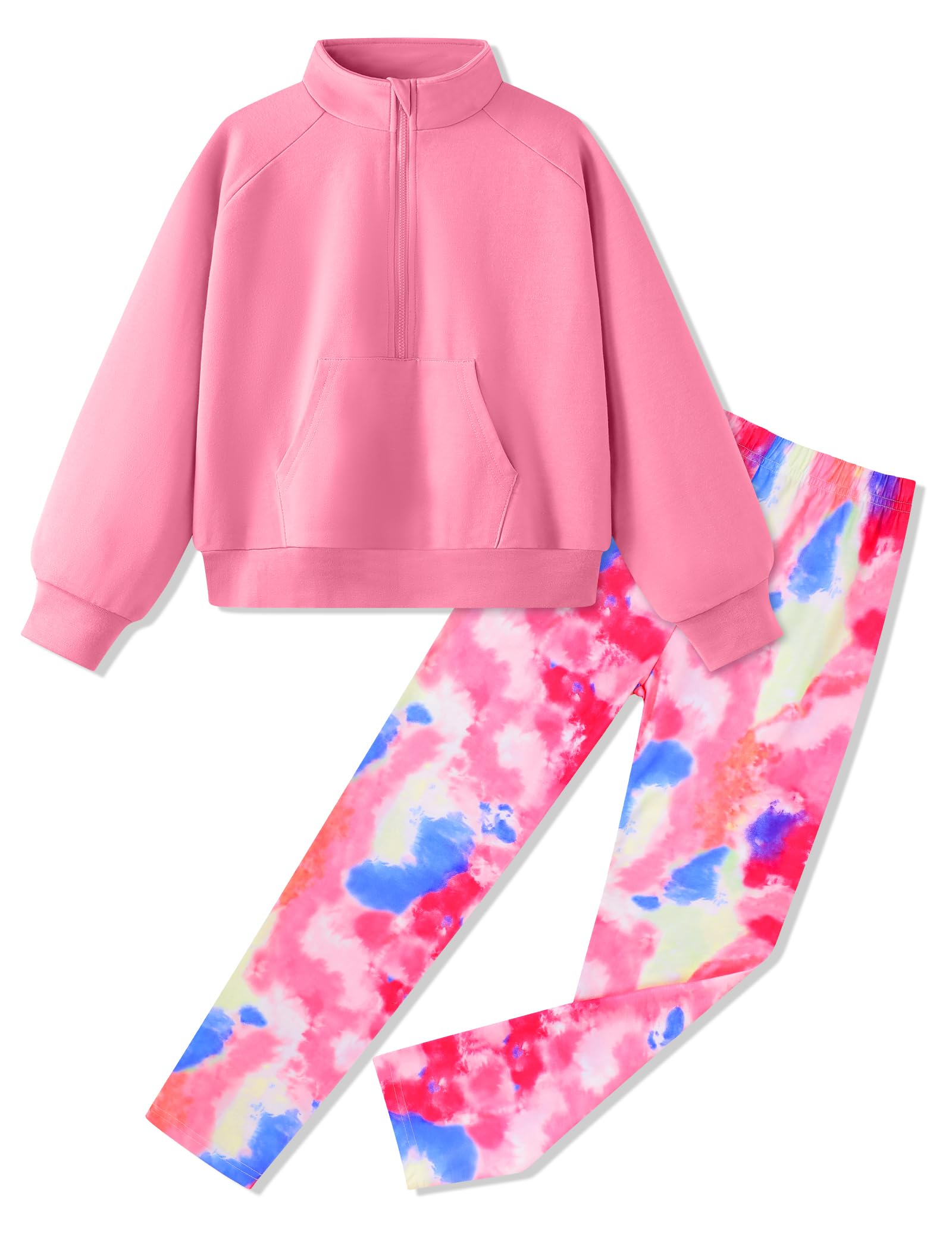 Girls Clothes Half Zip Sweatshirt Top and Full Print Tight Pants 2 Piece Outfit for Kids 6-14