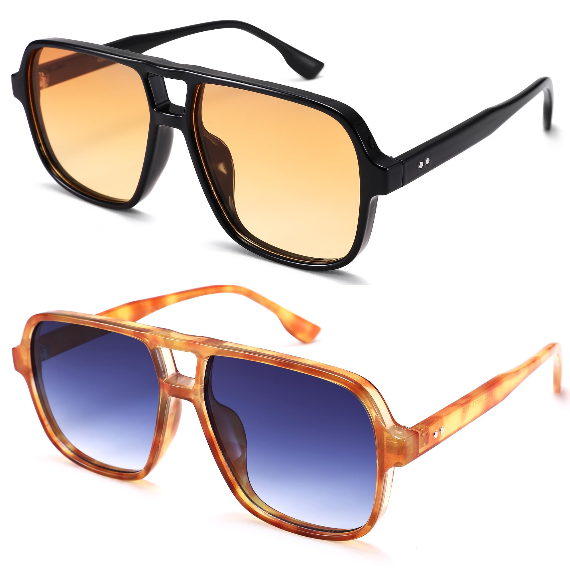 Oversized Aviator Sunglasses for Women Men - Retro 70s Square Shades Sun Glasses