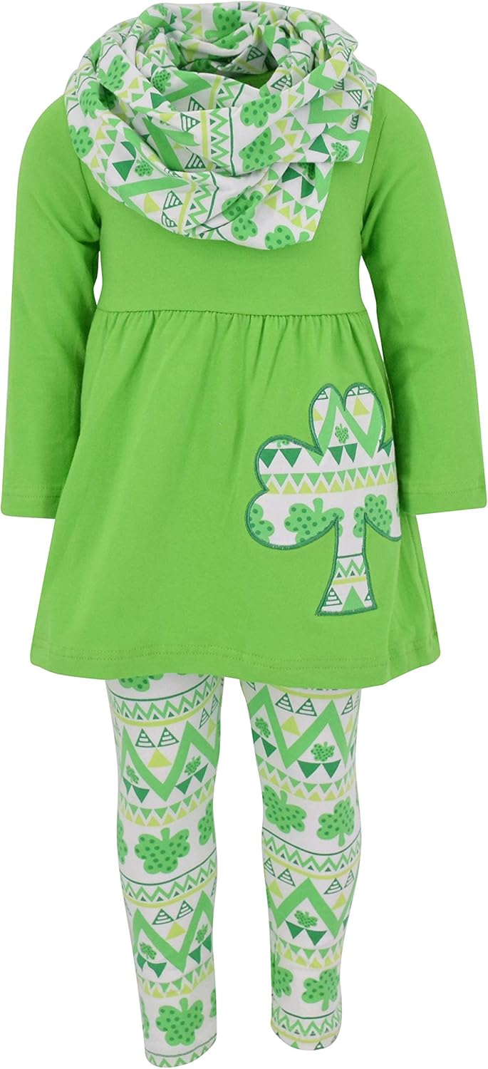 Unique Baby Girls Kids Toddler 3pc Outfit Set Long Sleeve Cotton Blend Tunic Top Leggings and Scarf