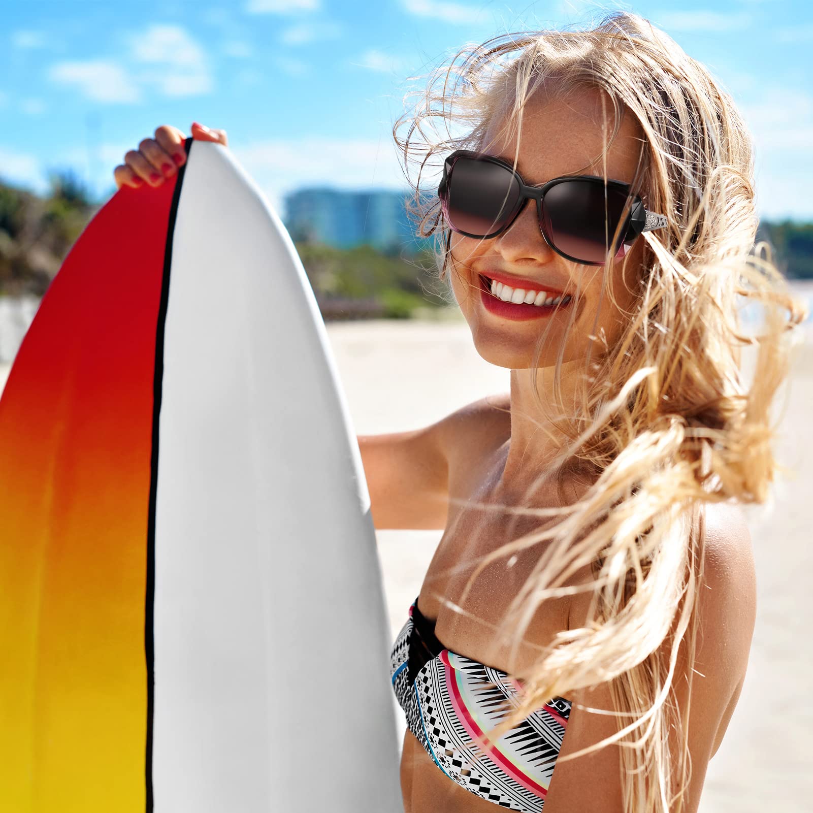 DragonflyDreams 4 Pcs Women Large Sunglasses, UV 400 Glasses Oversized Classic Trend Ladies Sunglasses Sparkling Large Frame