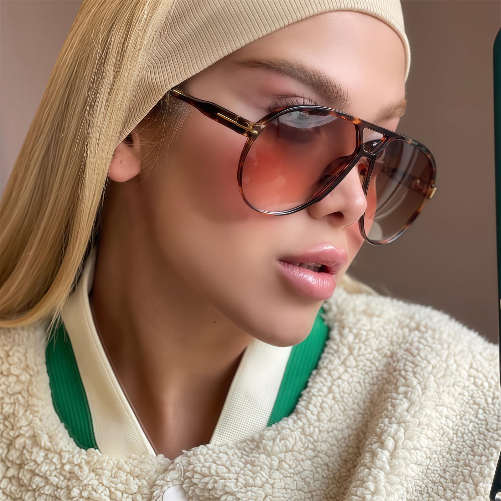 Retro Aviator Sunglasses for Women Men Oversized Classic 70s Vintage Trendy Tangle Free Square Aviators Sun Glasses