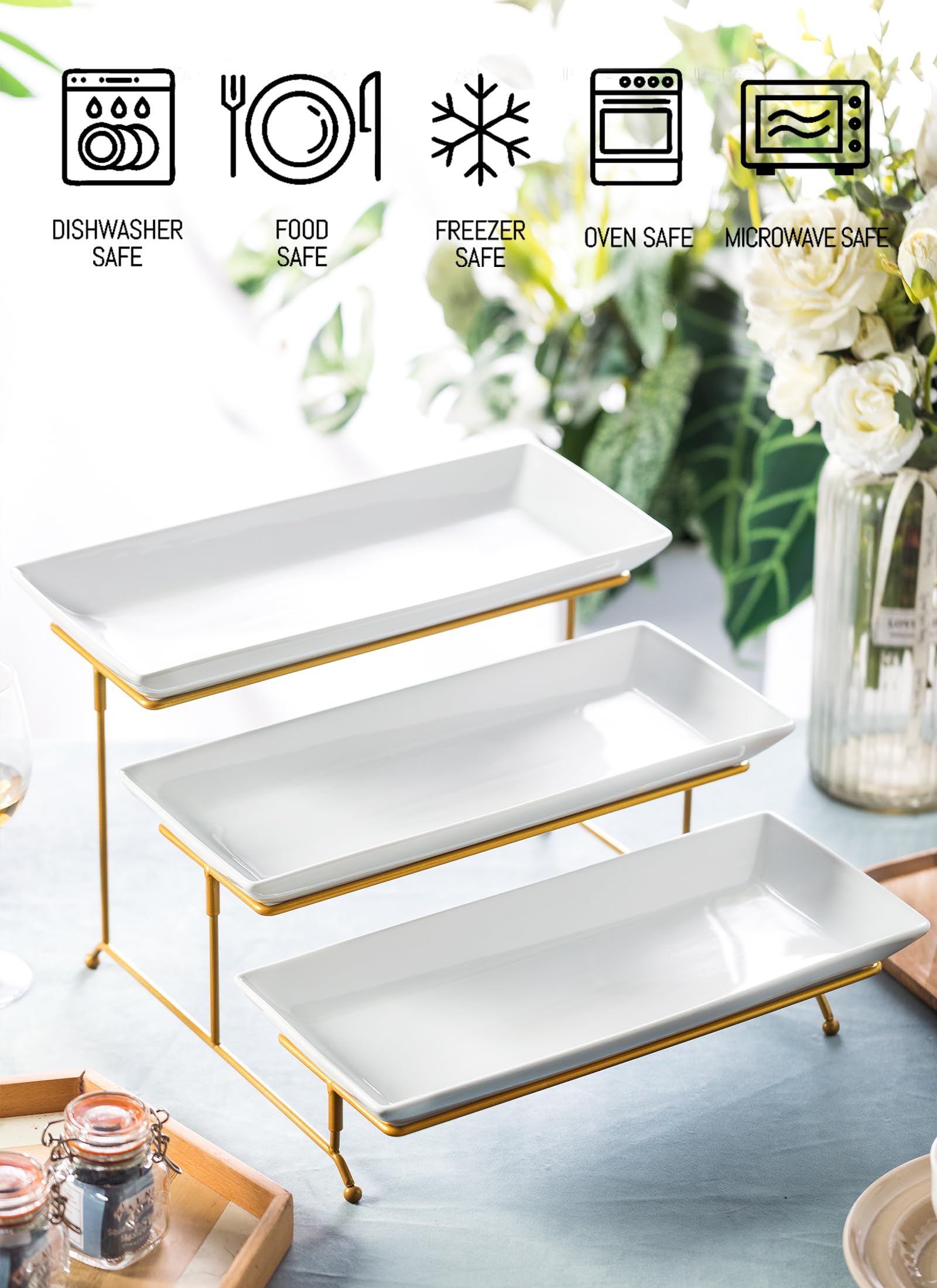 LYEOBOH 3 Tier Serving Bowls Set with Collapsible Thicker Metal Stand, Oval Serving Dishes for Entertaining Tiered Serving Stand for Fruit, Dessert, Candy, Chip and Dip (Black)