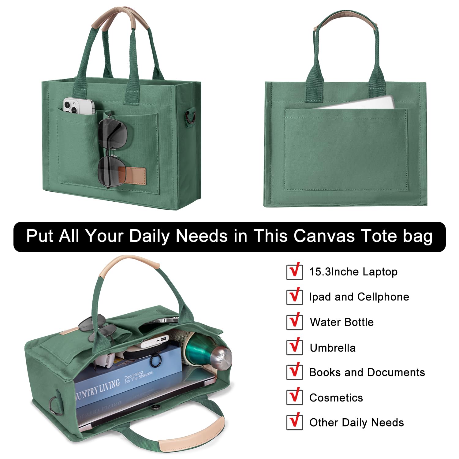 Tote Bags for Women Canvas Tote Purse Crossbody with Pockets Top Handle Shoulder Satchel Bag for Women