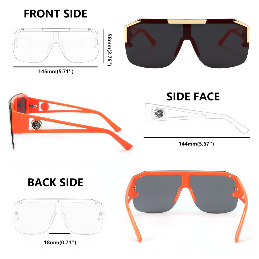 FEISEDY Square Oversized Sunglasses for Men Women, Flat Top Shield One Piece Lens Sun Glasses Shades B2765