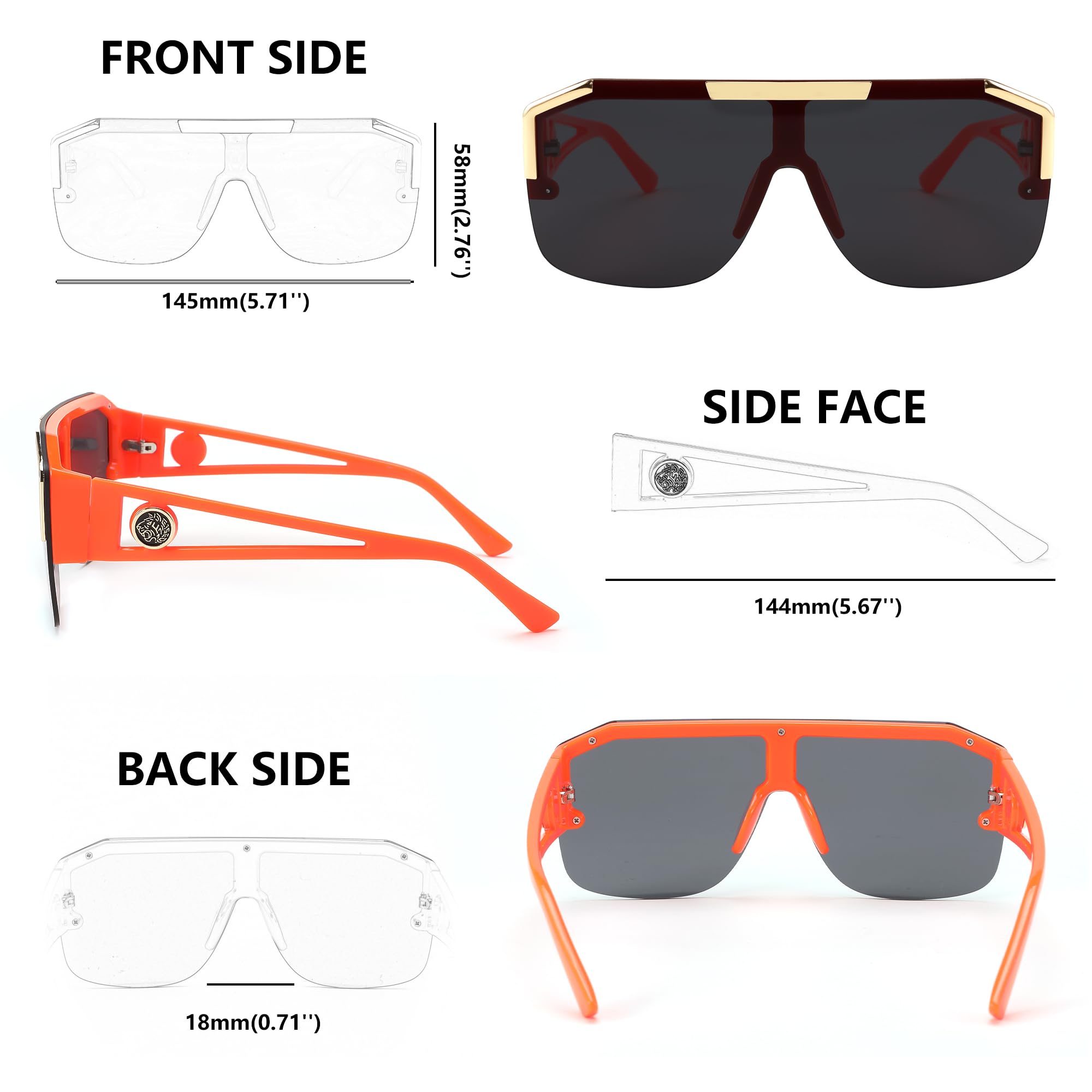 FEISEDY Square Oversized Sunglasses for Men Women, Flat Top Shield One Piece Lens Sun Glasses Shades B2765