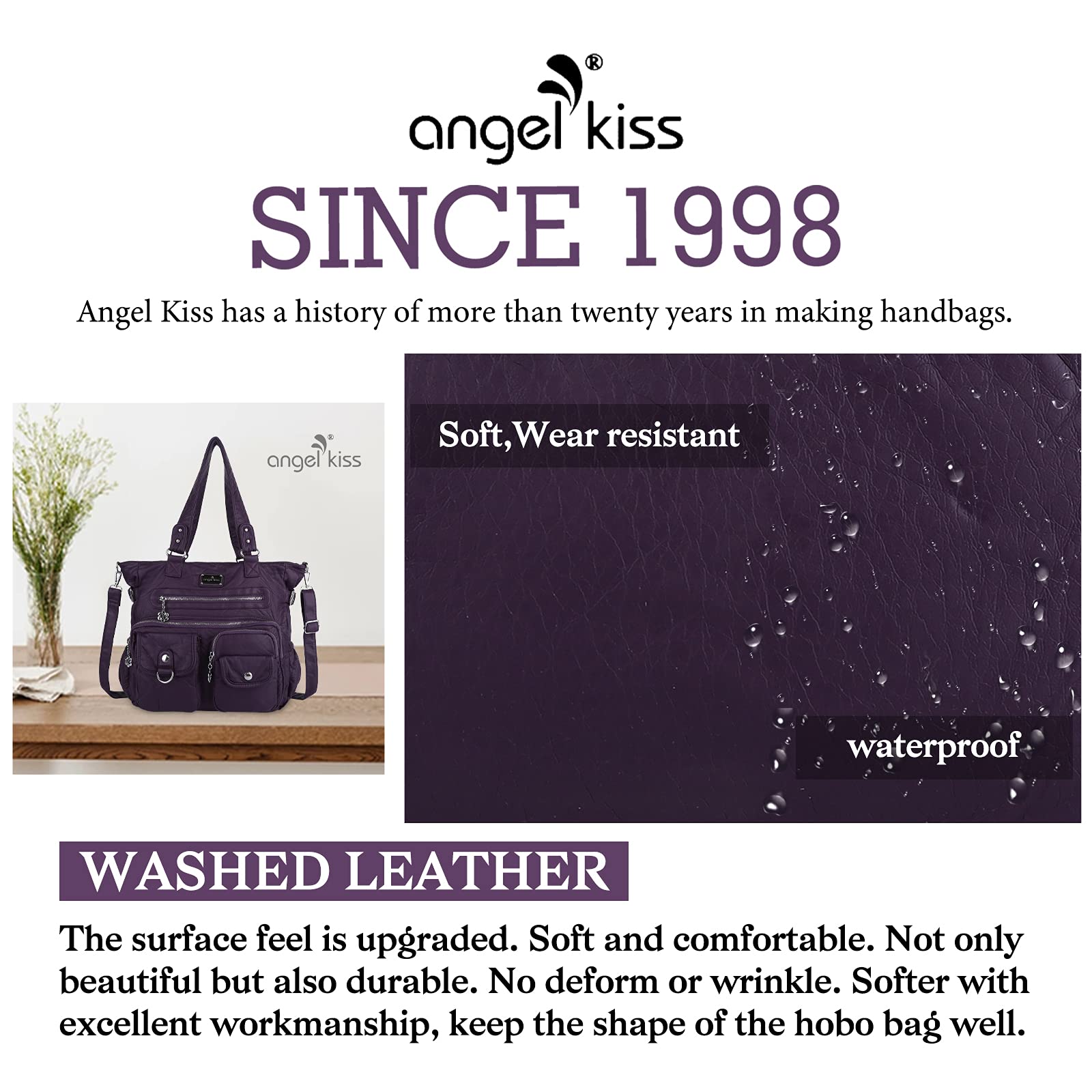 Angelkiss Purses and Handbag for Women Soft Leather Hobo Bags Satchel Shoulder Bags Ladies Tote Crossbody Bag