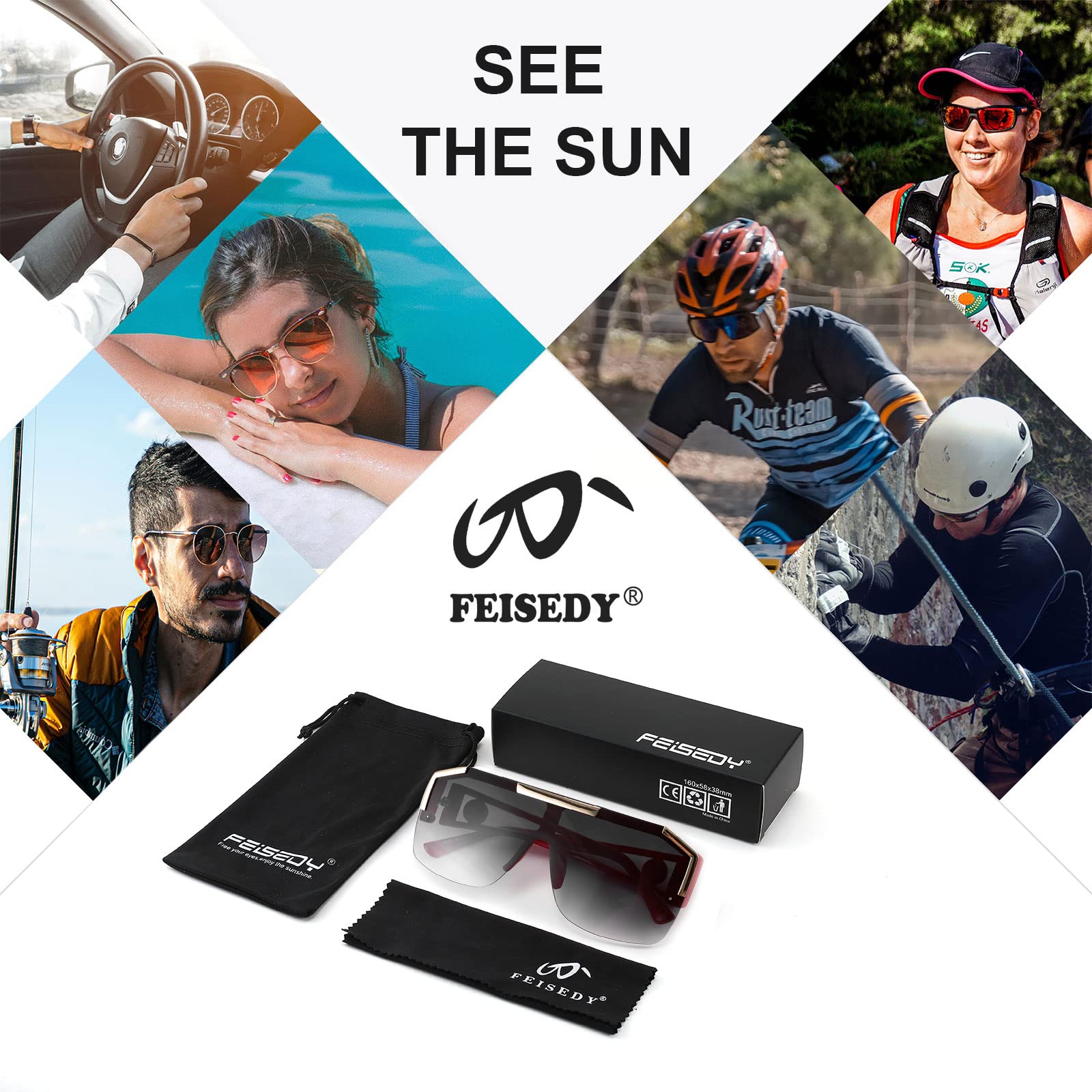 FEISEDY Square Oversized Sunglasses for Men Women, Flat Top Shield One Piece Lens Sun Glasses Shades B2765